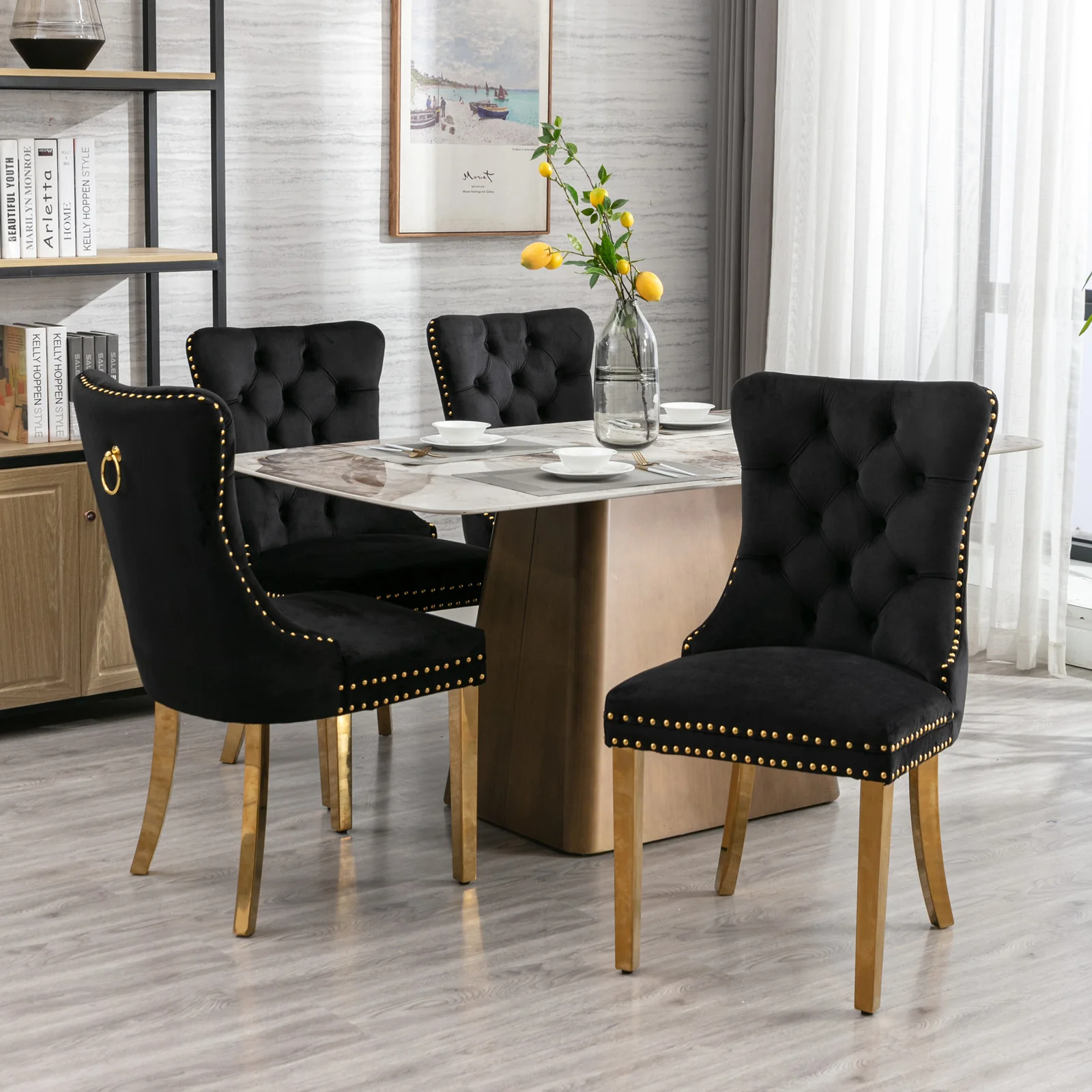 Nikki Tufted Velvet Upholstered Dining Chair with Golden Stainless Steel Plating Legs, Set of 2 - Image 12