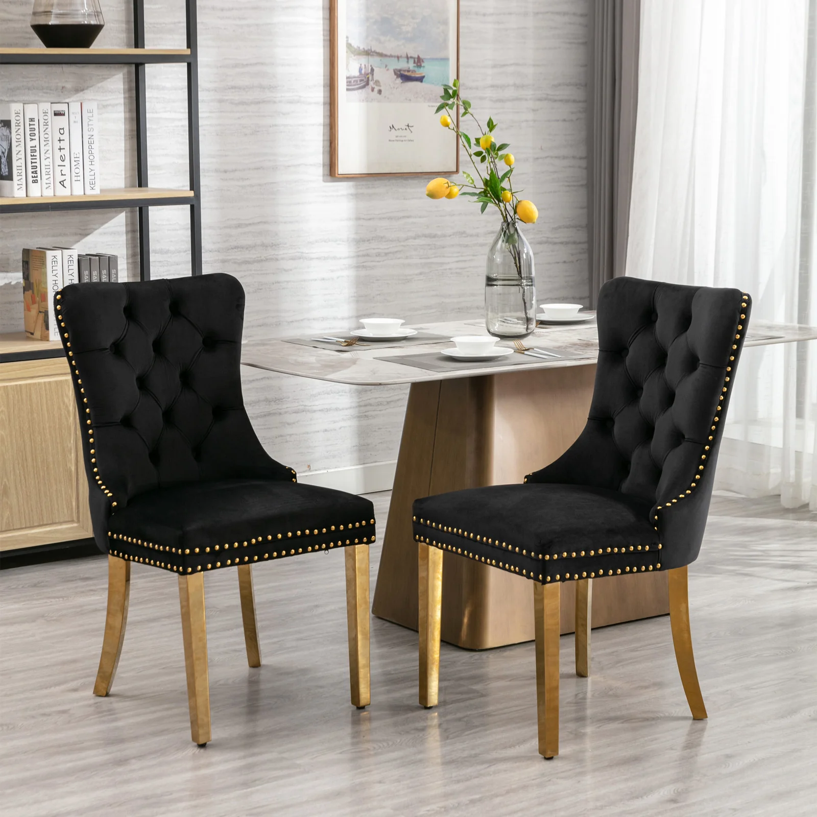 Nikki Tufted Velvet Upholstered Dining Chair with Golden Stainless Steel Plating Legs, Set of 2 - Image 2