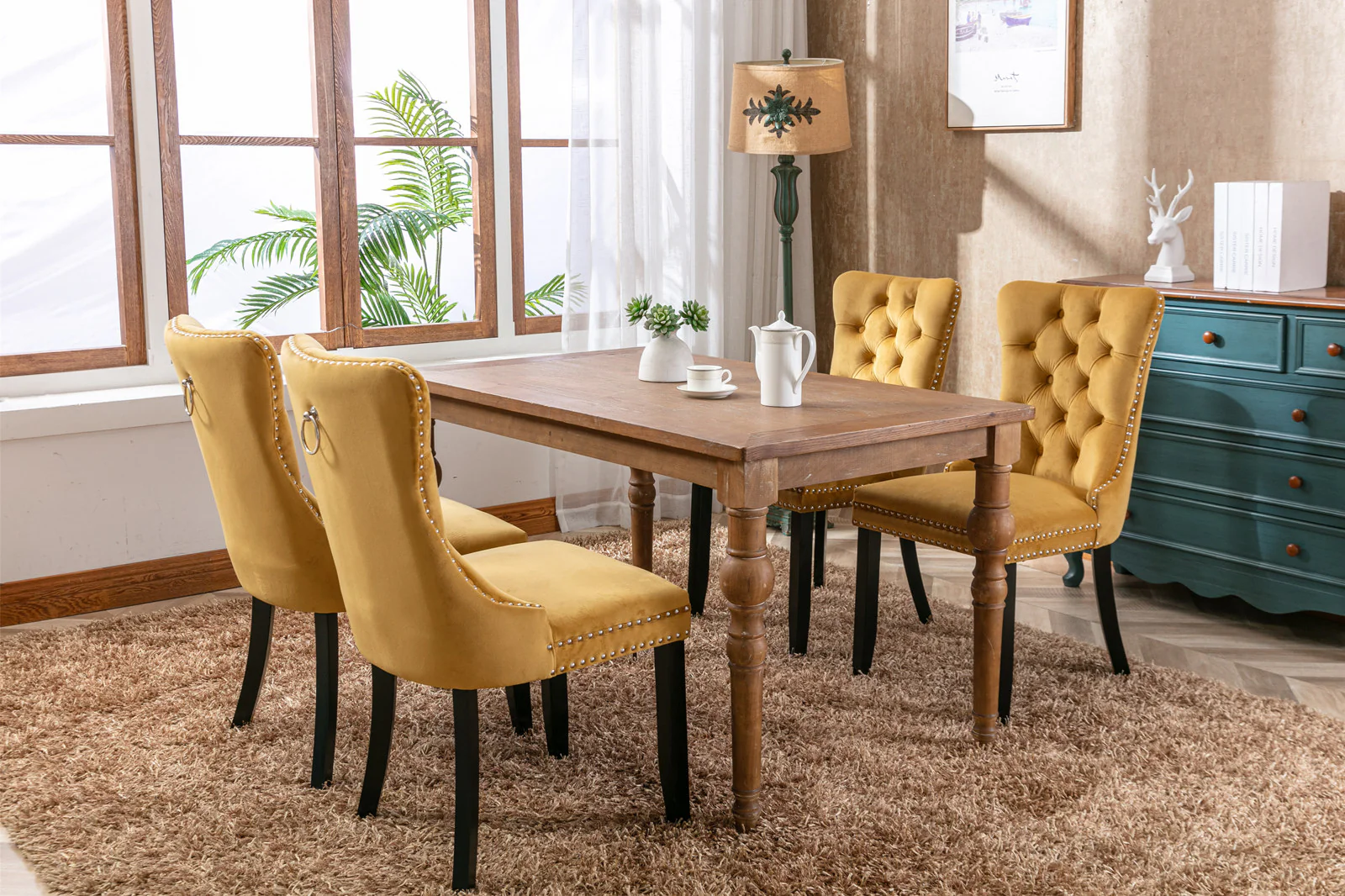 Rosewick Modern Tufted Velvet Nailhead Trim Solid Wood Upholstered Dining Chair with Wood Legs, Set of 2 - Image 31
