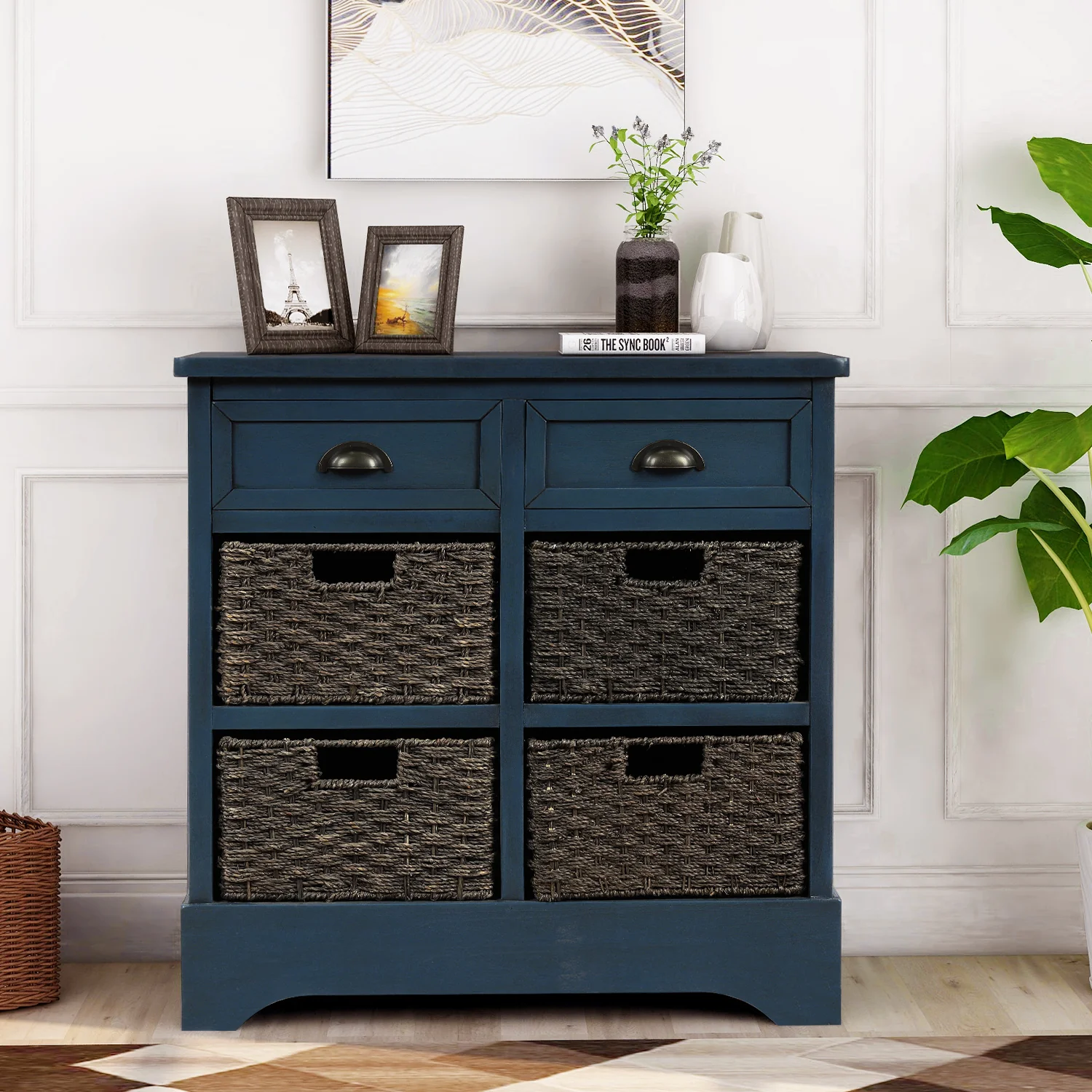Abby Storage Cabinet with 2 Drawers and 4 Rattan Basket - Image 5