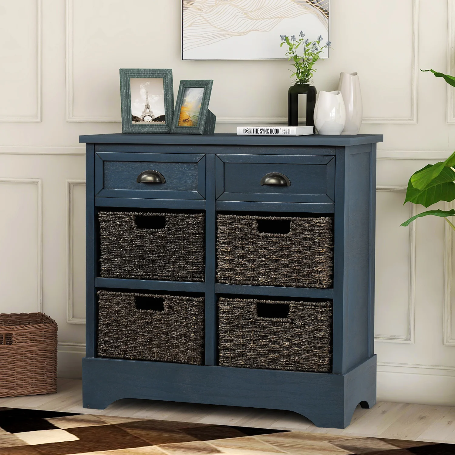 Abby Storage Cabinet with 2 Drawers and 4 Rattan Basket - Image 6