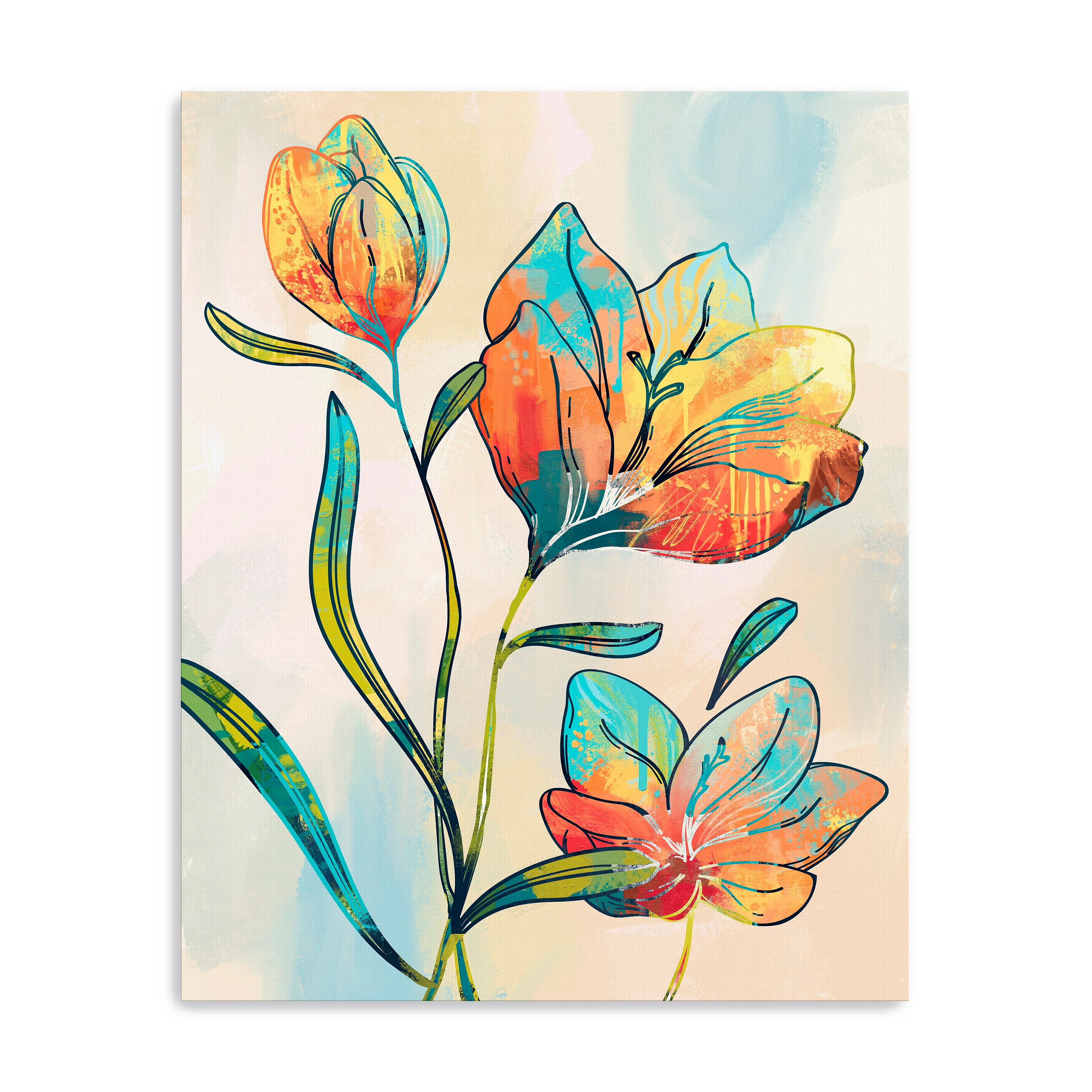 Abstract Graffiti Flowers Canvas Giclee Wall Art