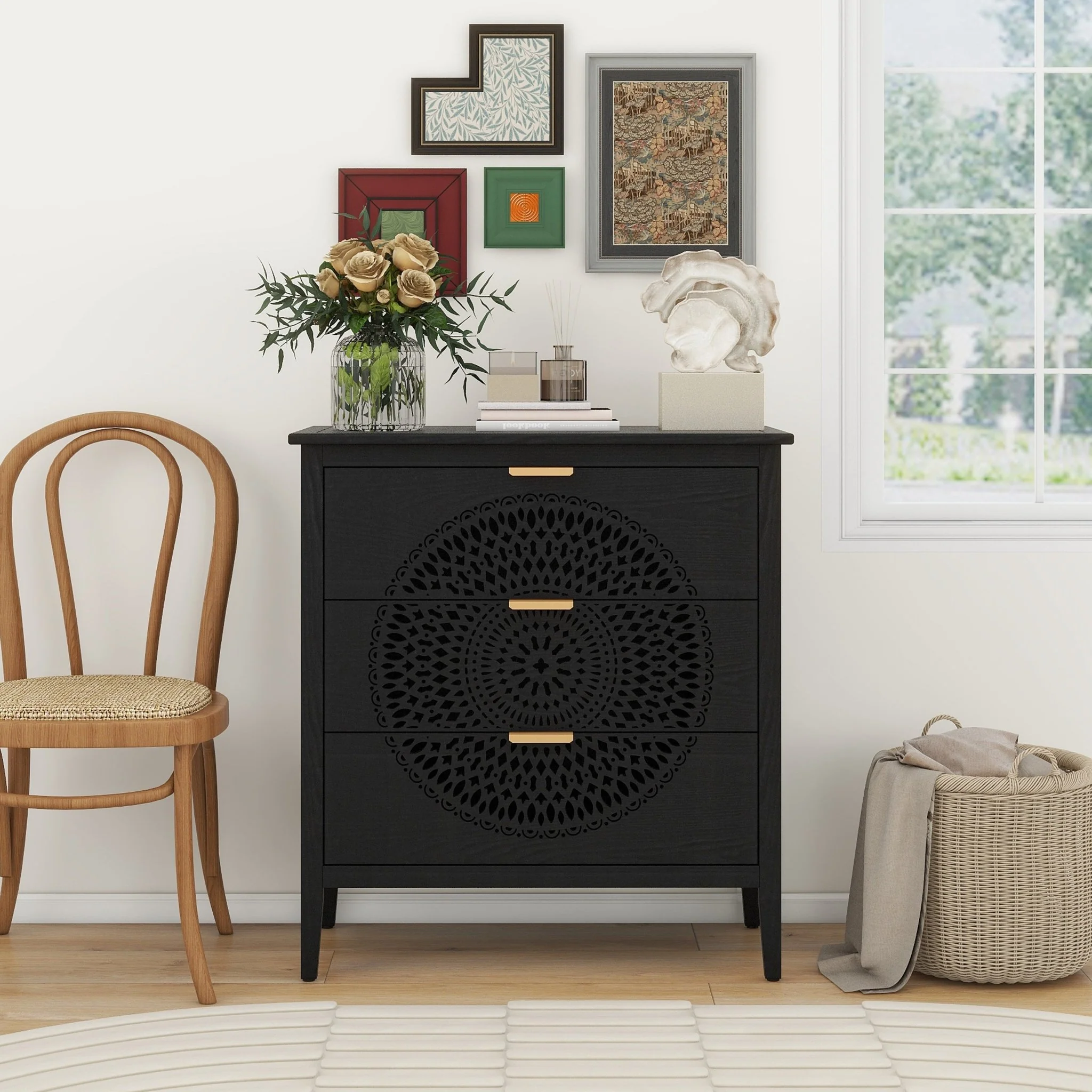 Abundanz 3-Drawer Dresser with Hollow Pattern and Metal Handle - Image 7