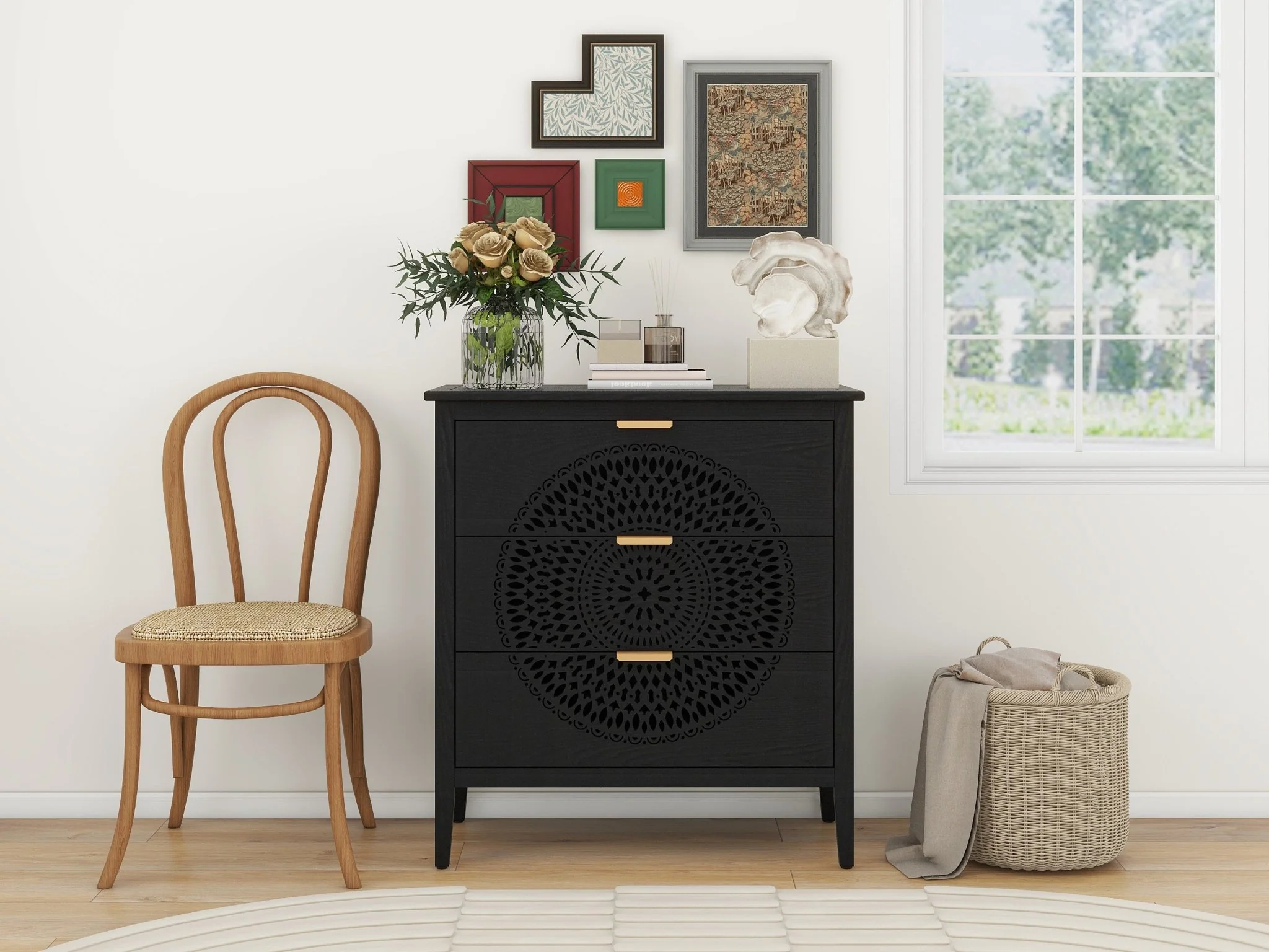 Abundanz 3-Drawer Dresser with Hollow Pattern and Metal Handle - Image 9