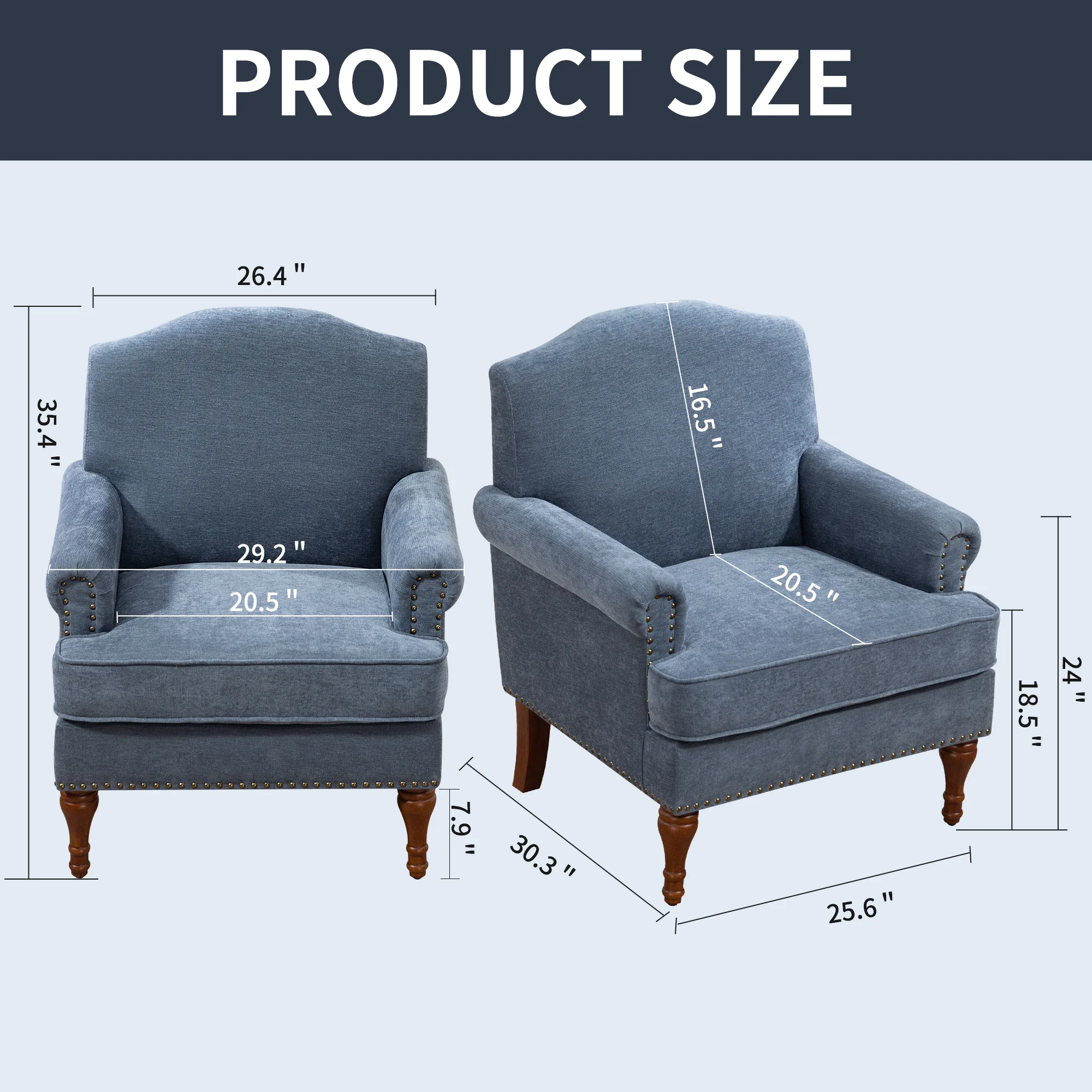 Nailhead Trim Rolled Arm Upholstered Accent Chair - Image 6