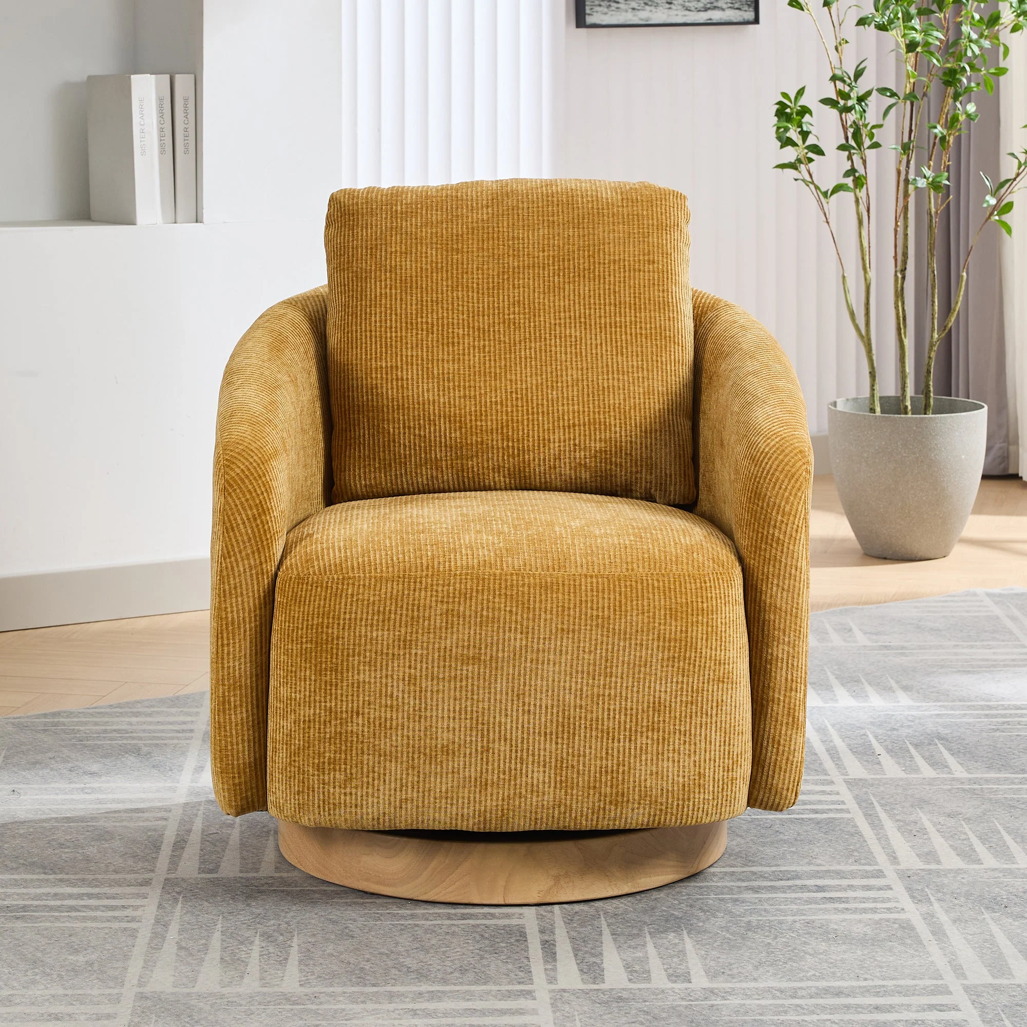 Actuator Upholstered Barrel Chair with 360-Degree Swivel Base and Curved Arms - Image 12
