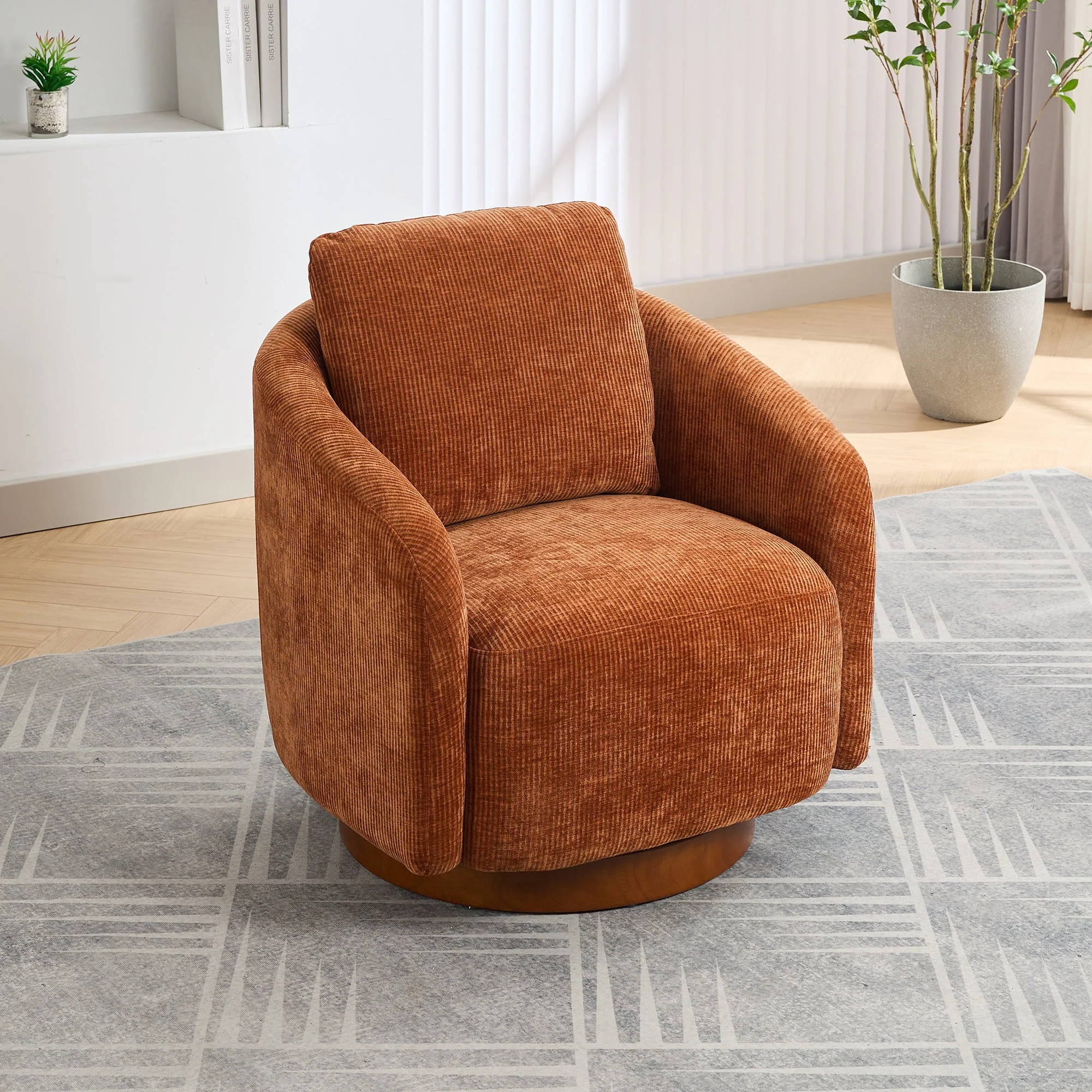 Actuator Upholstered Barrel Chair with 360-Degree Swivel Base and Curved Arms - Image 24