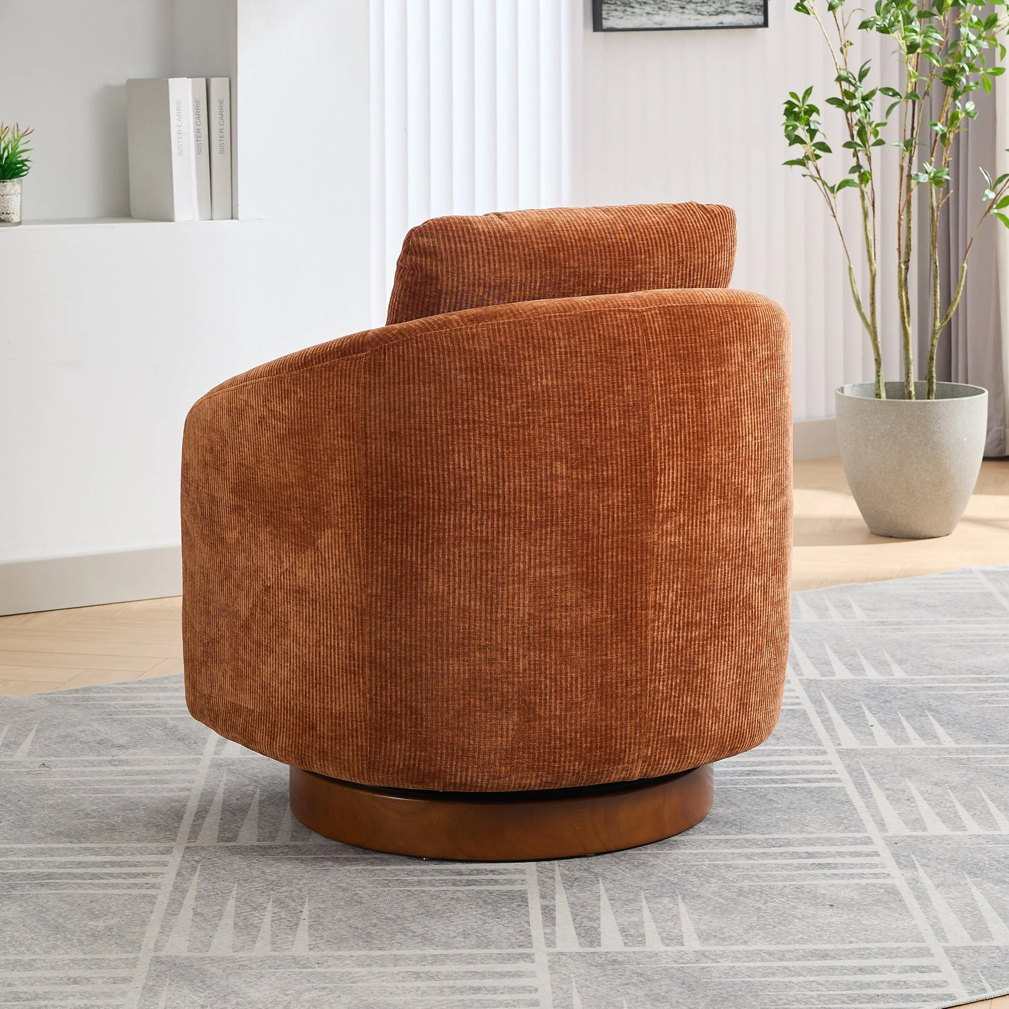 Actuator Upholstered Barrel Chair with 360-Degree Swivel Base and Curved Arms - Image 25