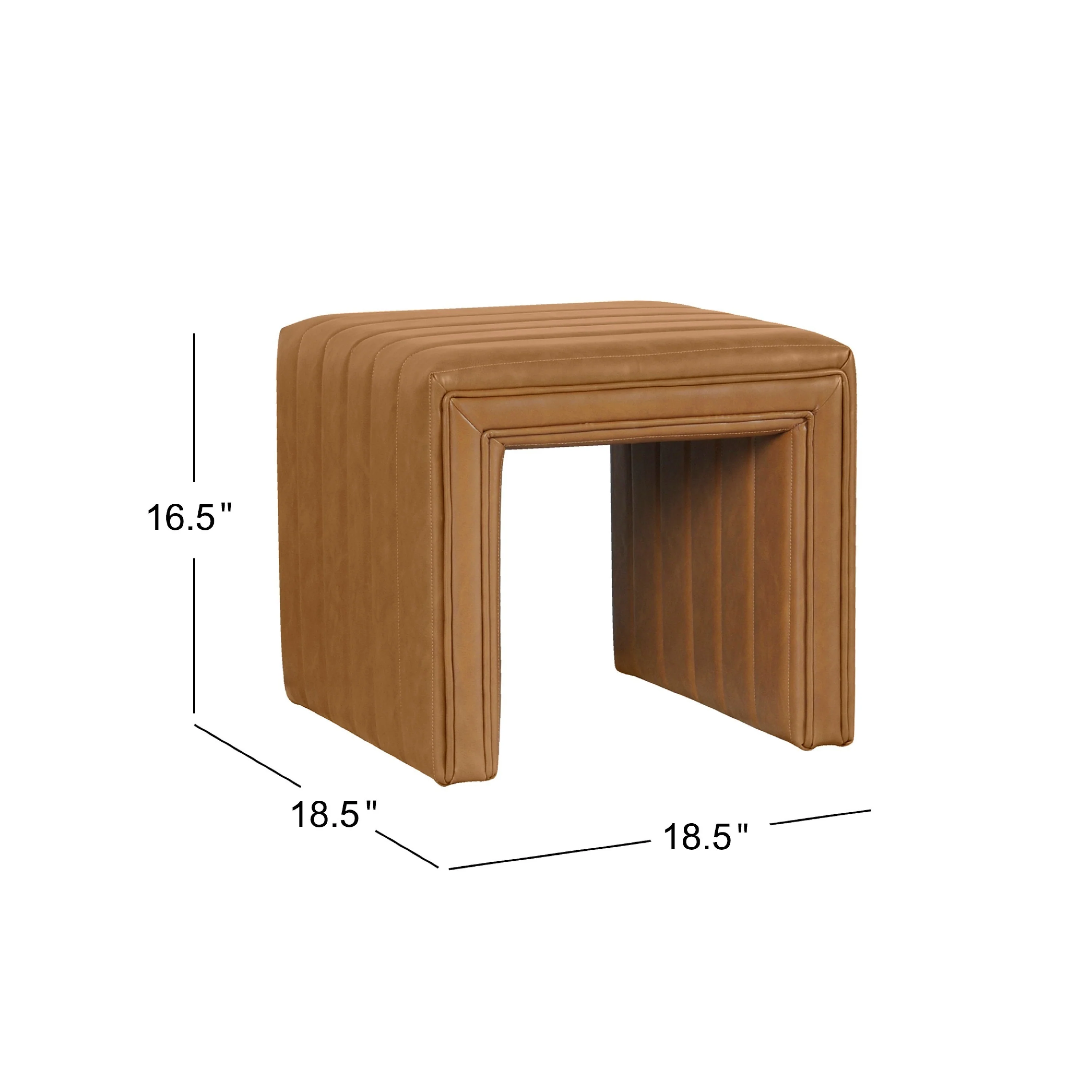 Ada Channel Tuft Caramel Brown Faux Leather Ottoman - Image 3