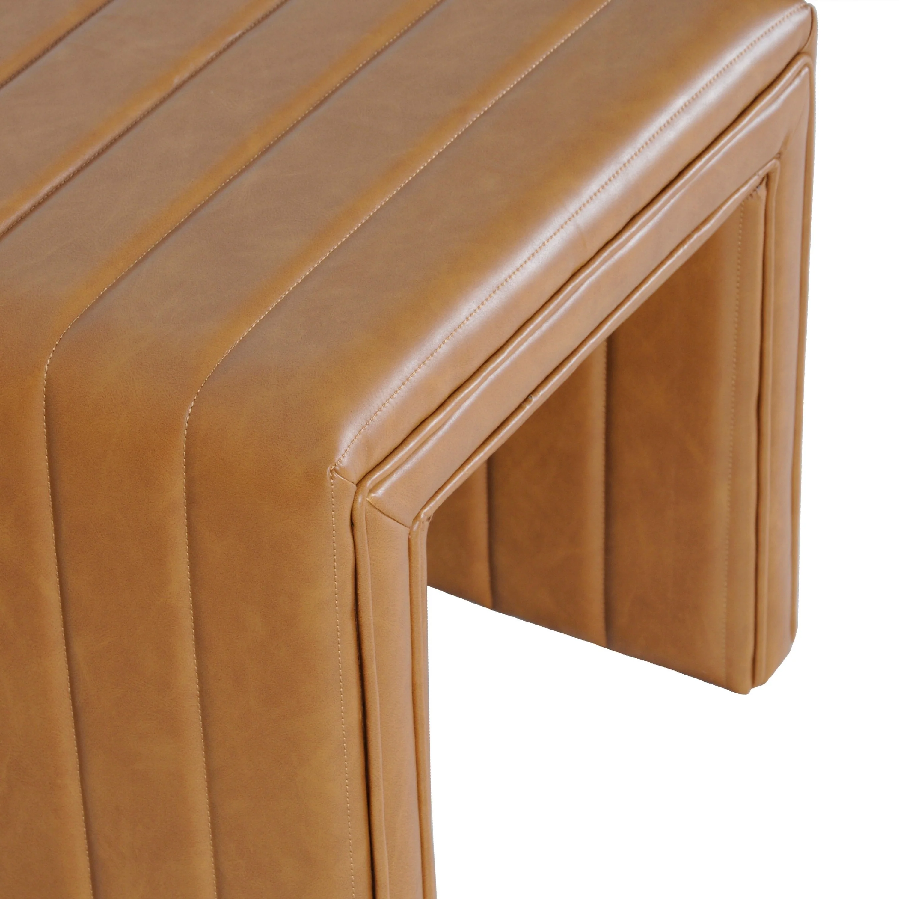 Ada Channel Tuft Caramel Brown Faux Leather Ottoman - Image 5