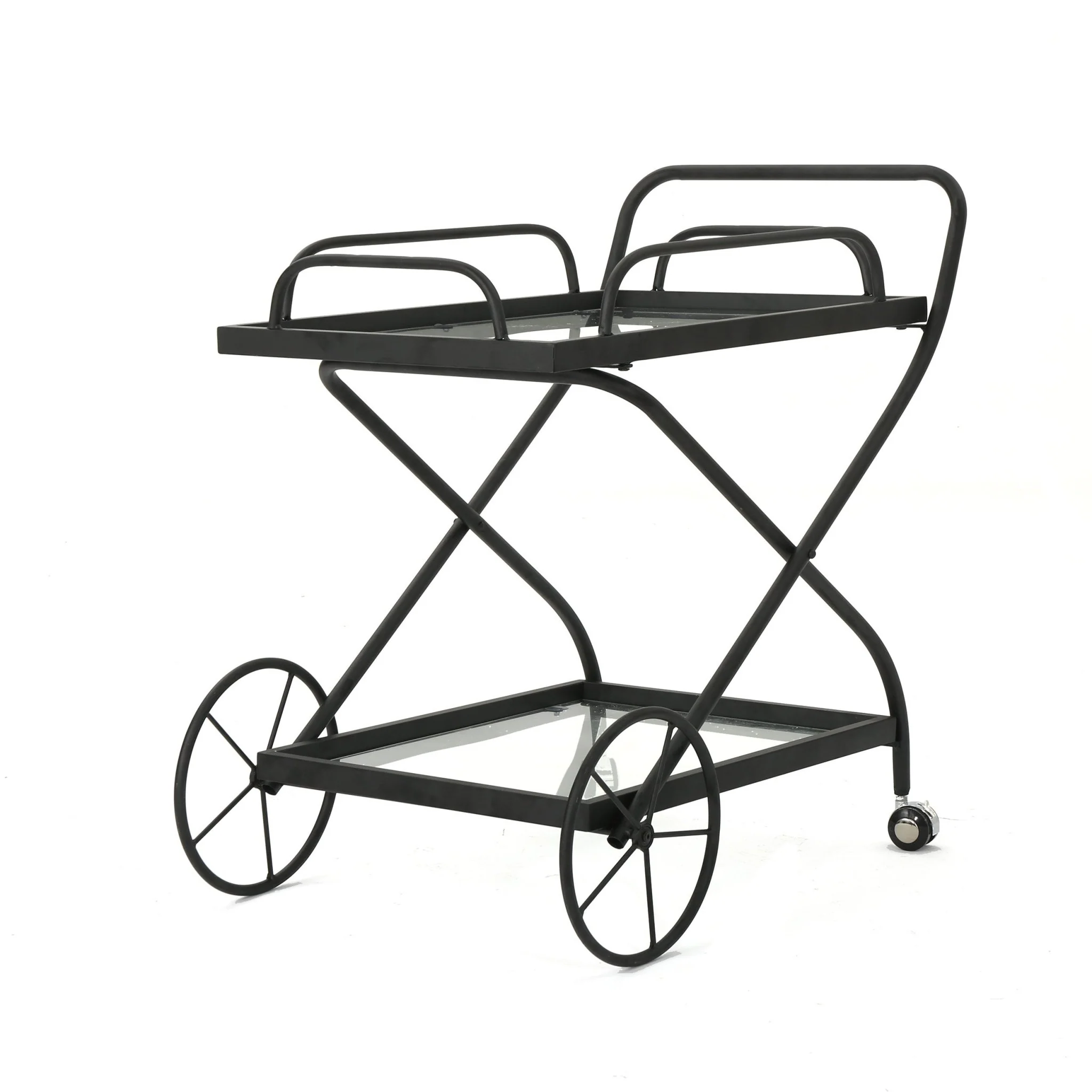 Allegro Outdoor Bar Cart with 2 Tempered Glass Shelves and Metal Frame - Image 11
