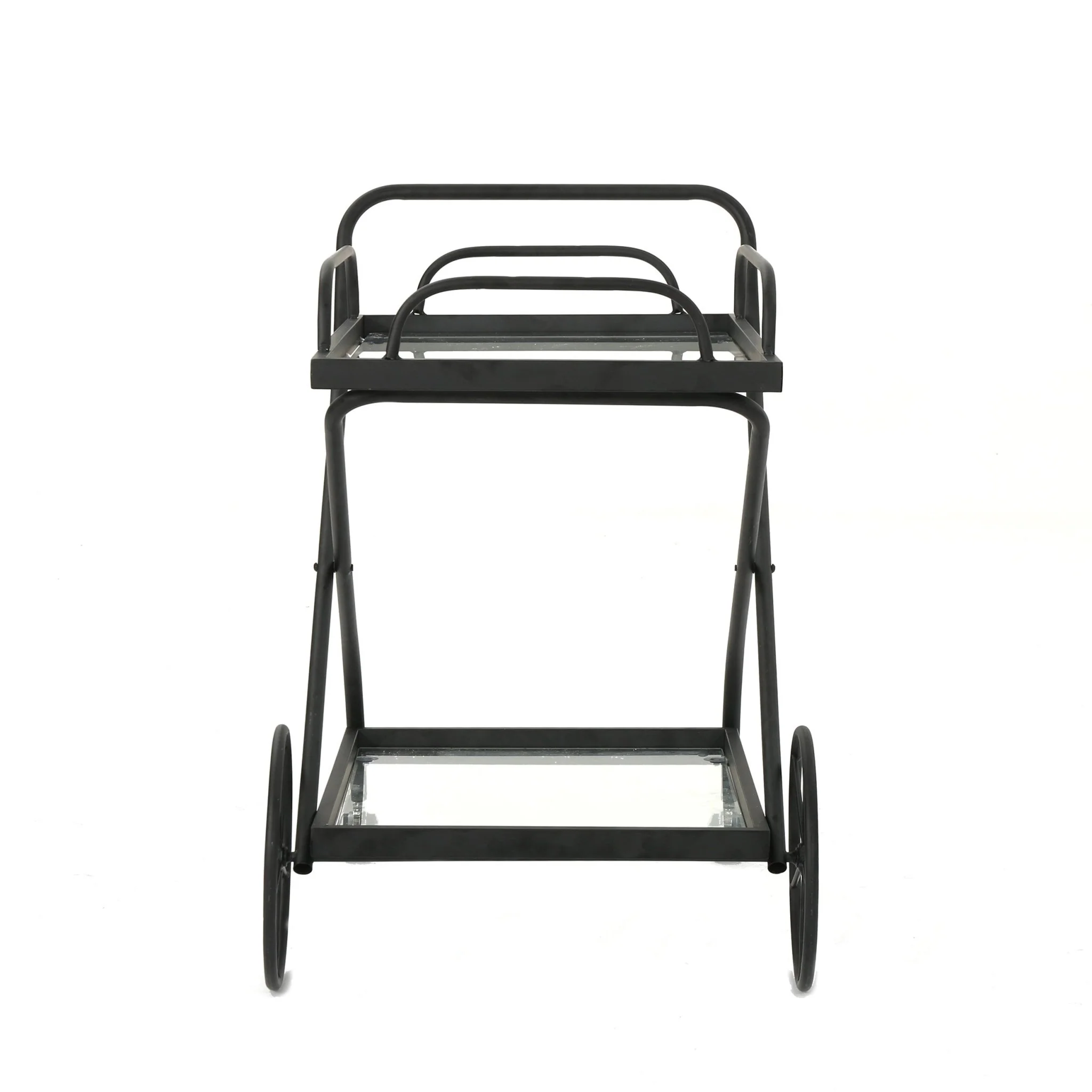 Allegro Outdoor Bar Cart with 2 Tempered Glass Shelves and Metal Frame - Image 12