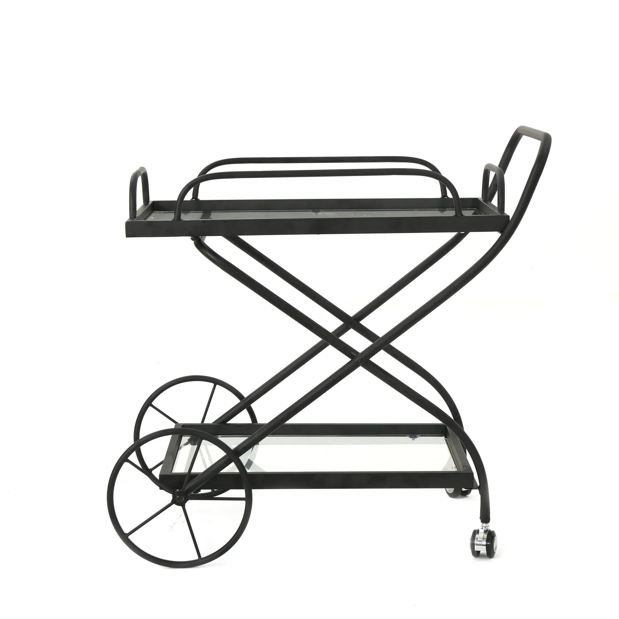 Allegro Outdoor Bar Cart with 2 Tempered Glass Shelves and Metal Frame - Image 13