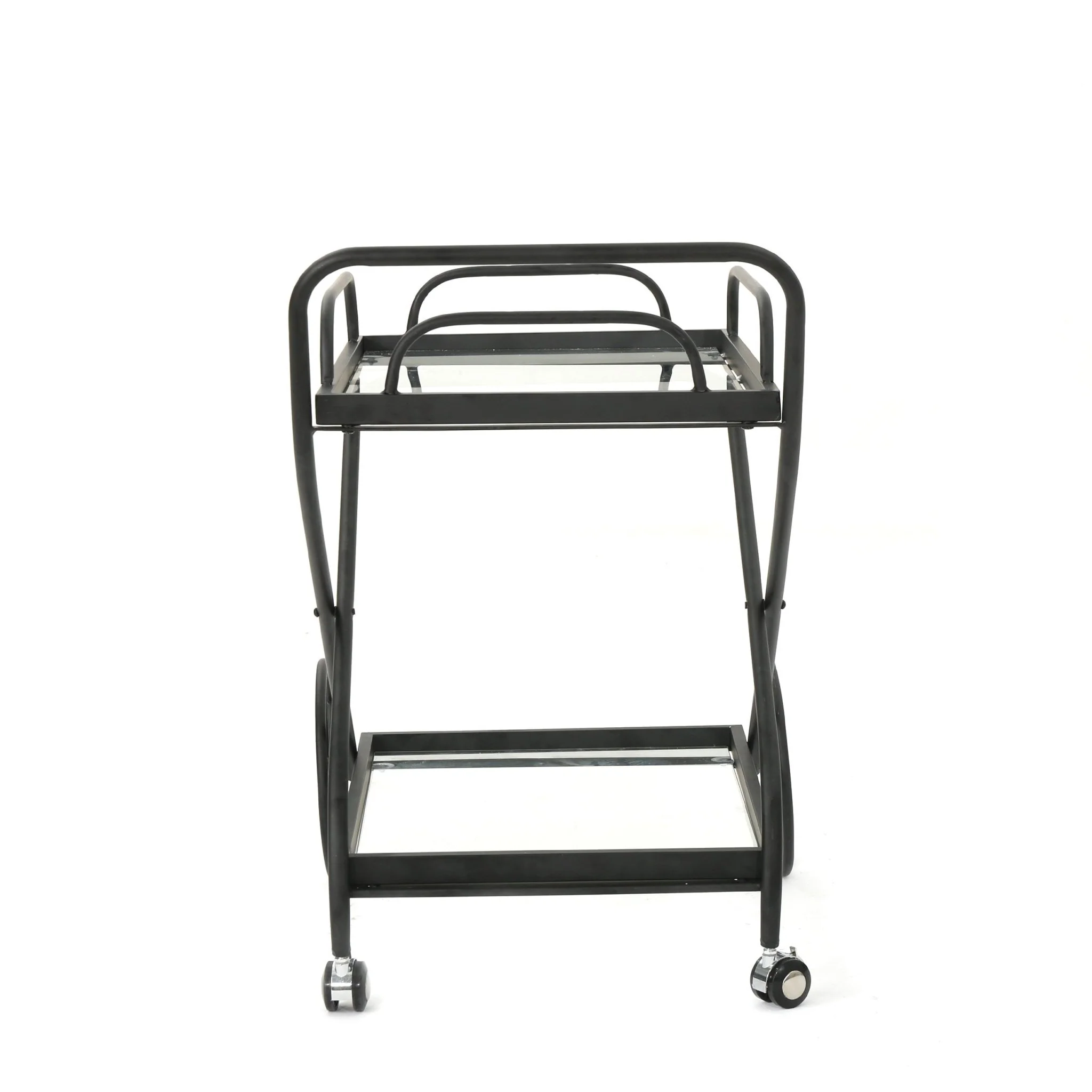 Allegro Outdoor Bar Cart with 2 Tempered Glass Shelves and Metal Frame - Image 14