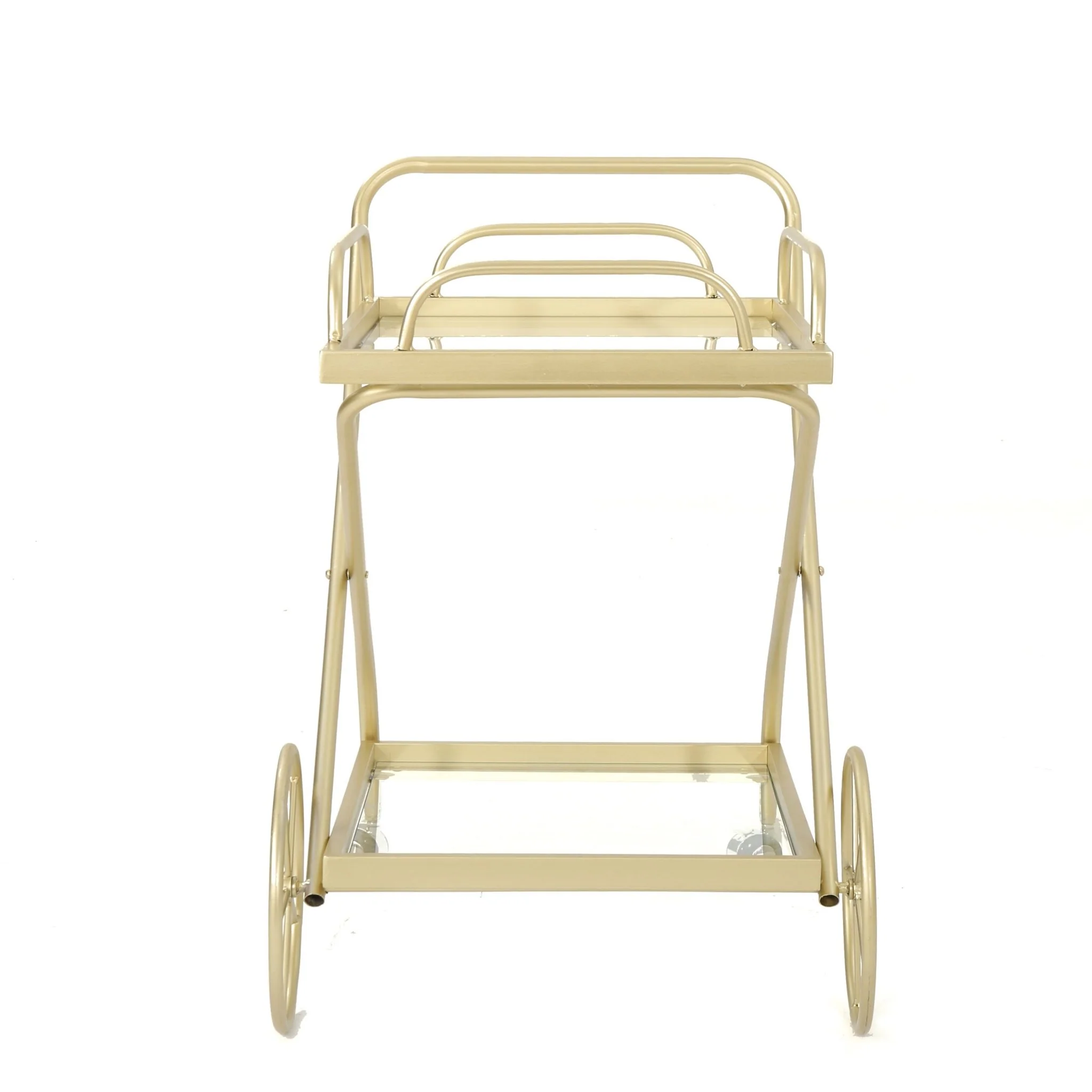 Allegro Outdoor Bar Cart with 2 Tempered Glass Shelves and Metal Frame - Image 2