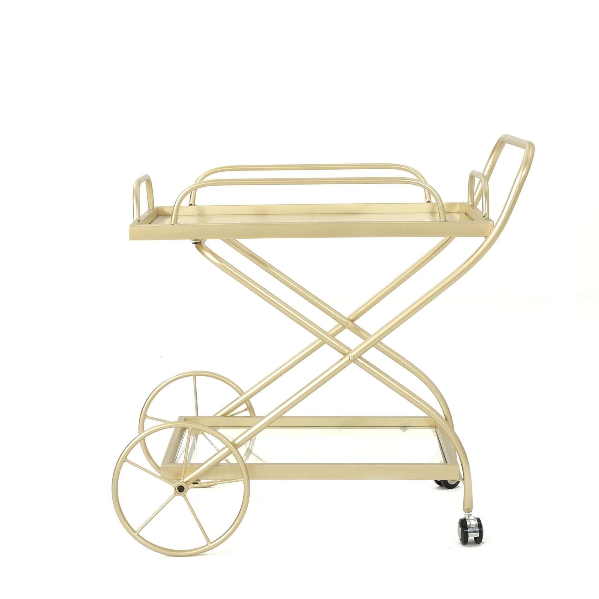 Allegro Outdoor Bar Cart with 2 Tempered Glass Shelves and Metal Frame - Image 3