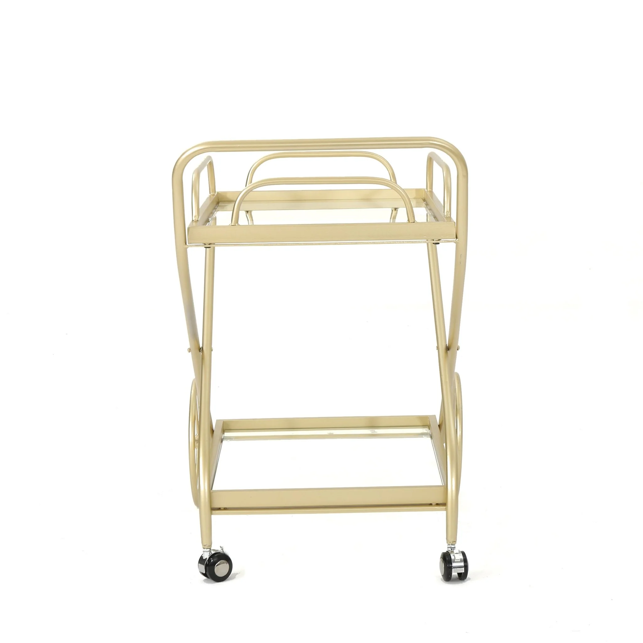 Allegro Outdoor Bar Cart with 2 Tempered Glass Shelves and Metal Frame - Image 4