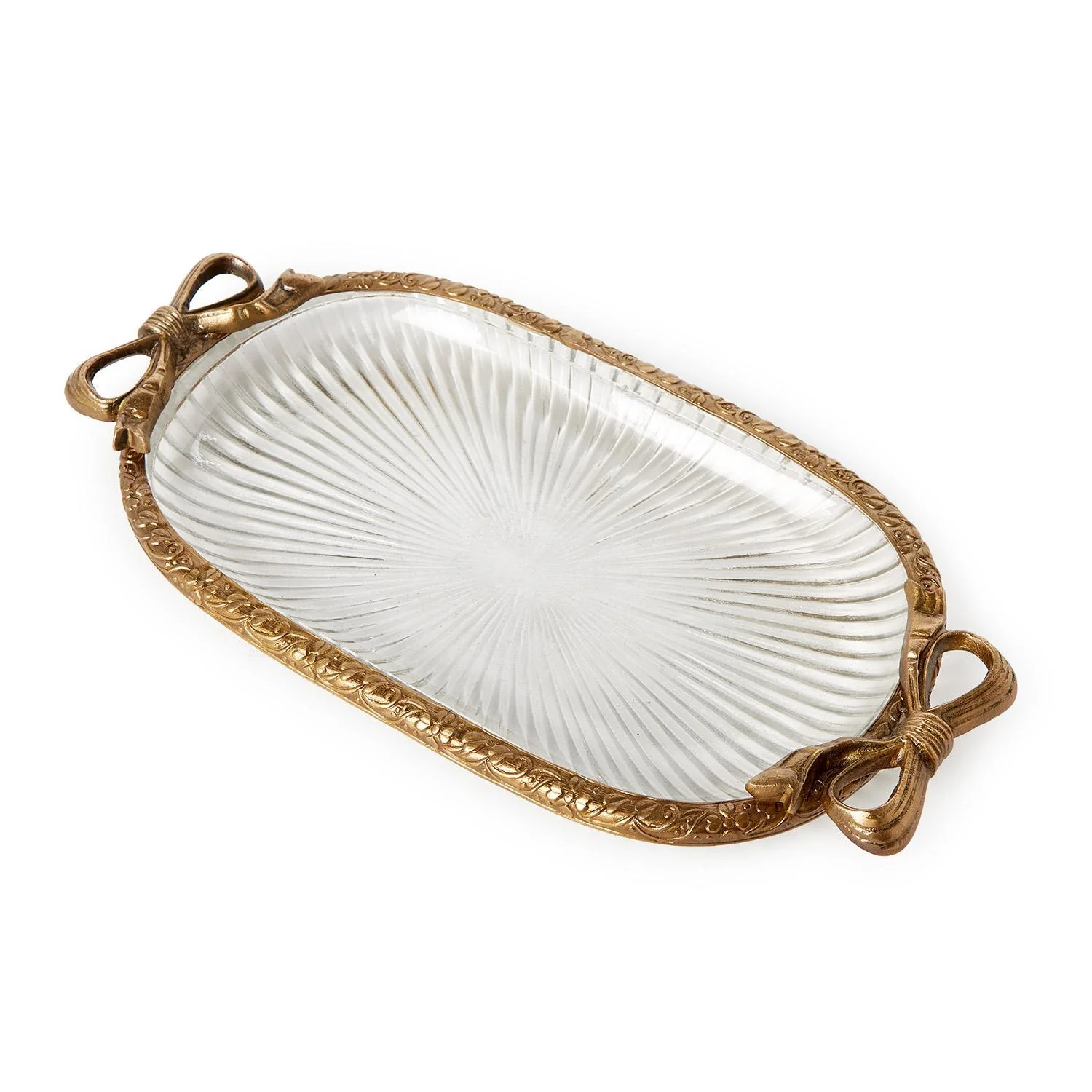 Antique Gold Finish Glass Vanity Table / Desk Tray w/ Bow Accent - Image 5