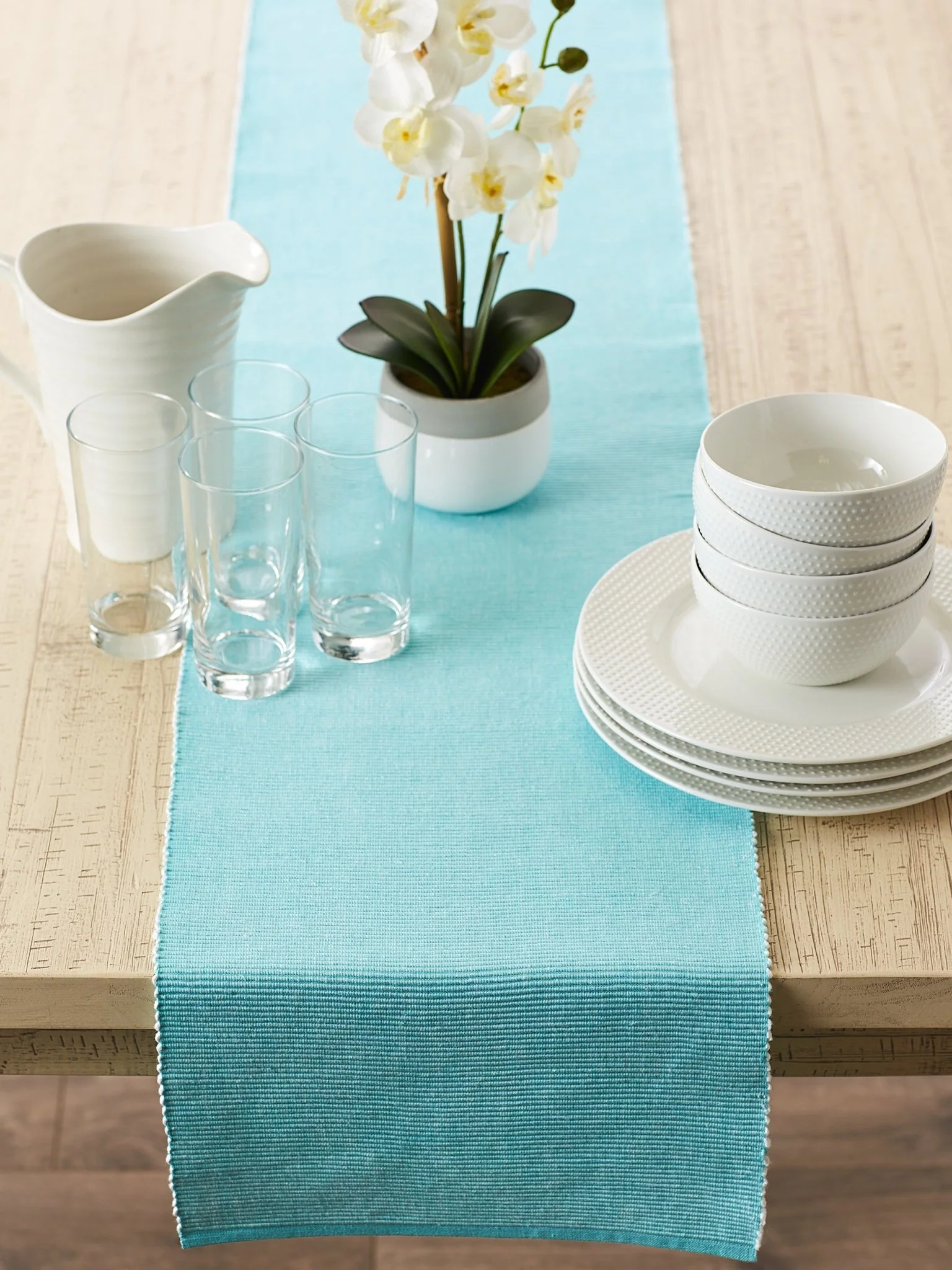 Aqua/White 2-Tone Ribbed Table Runner 13X72 - Image 5