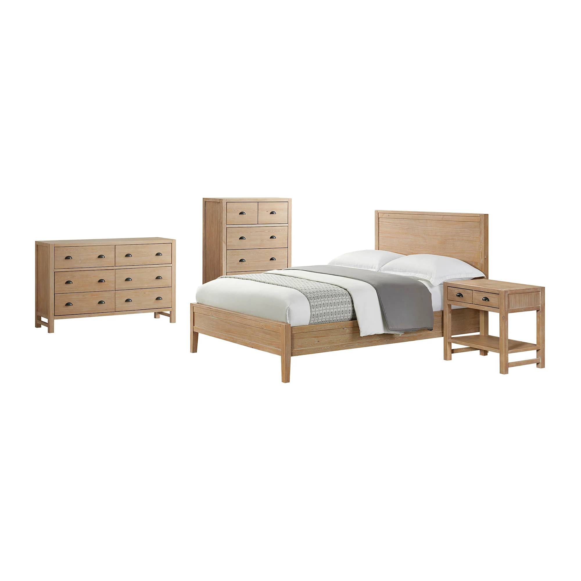 Arden 4-Piece Wood Bedroom Set with Bed, 2-Drawer Nightstand with open shelf, 5-Drawer Chest, 6-Drawer Dresser - Image 10