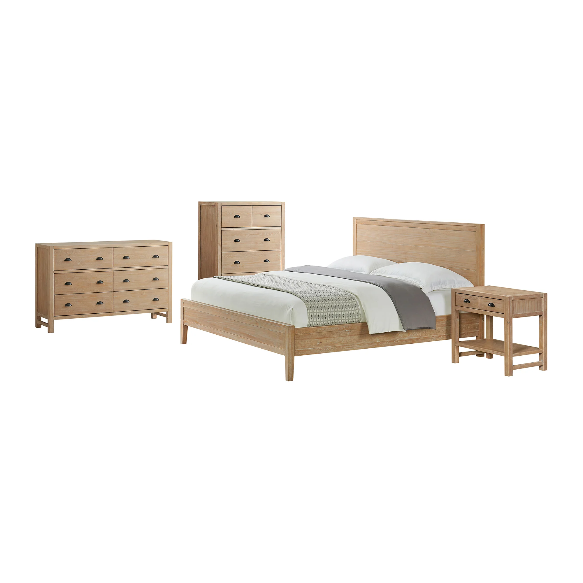 Arden 4-Piece Wood Bedroom Set with Bed, 2-Drawer Nightstand with open shelf, 5-Drawer Chest, 6-Drawer Dresser - Image 2