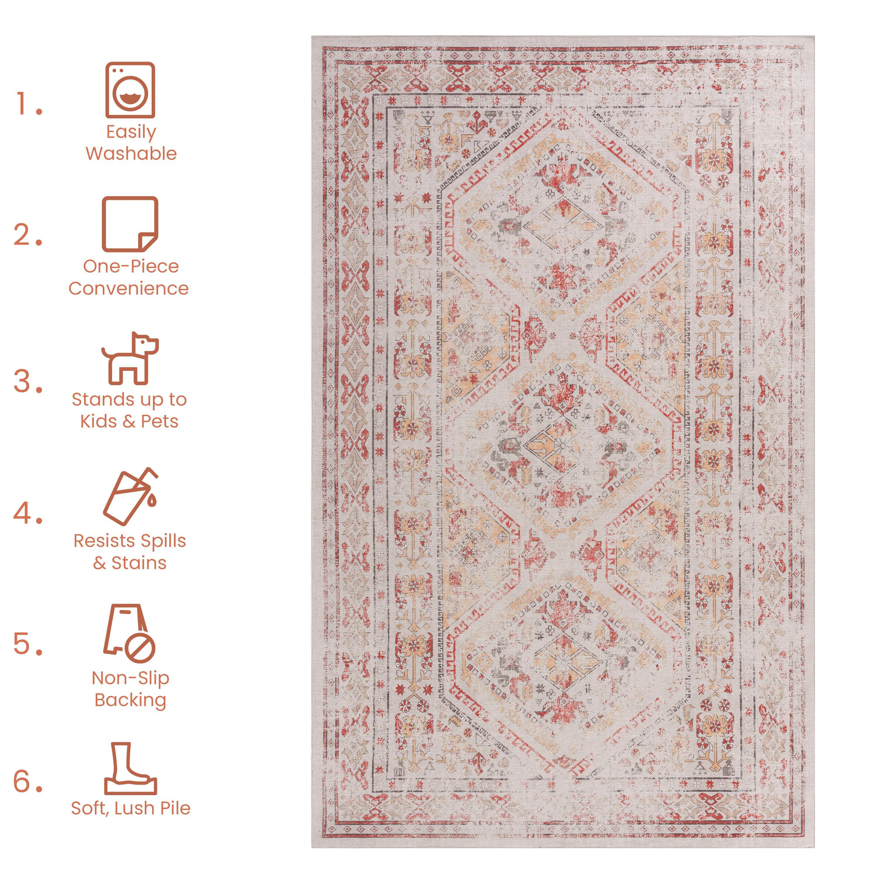 Area Rug with Distressed Boho Medallion Design - Image 8