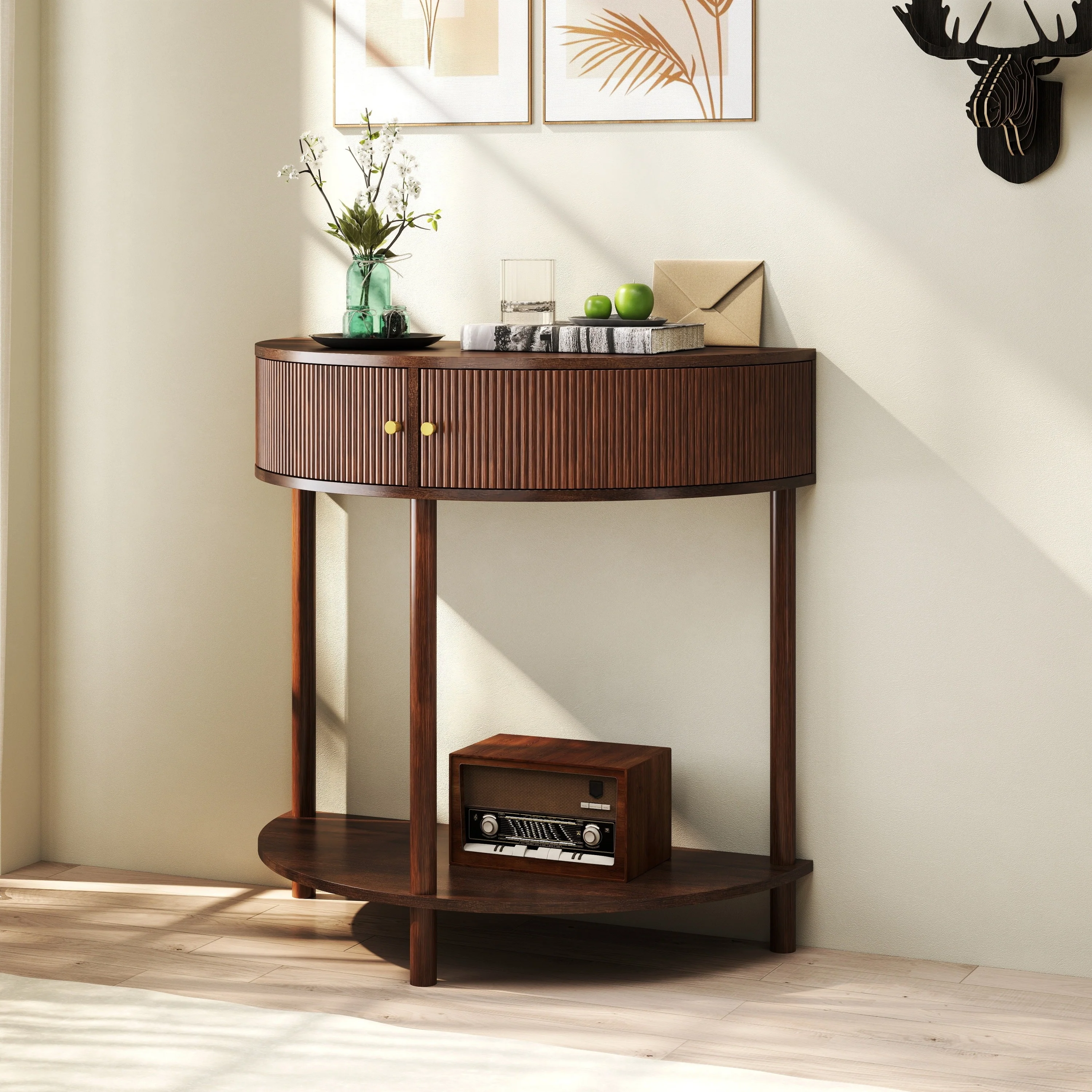 Artisan-Crafted Wave-Pattern Demi-Lune Console Table - Image 2