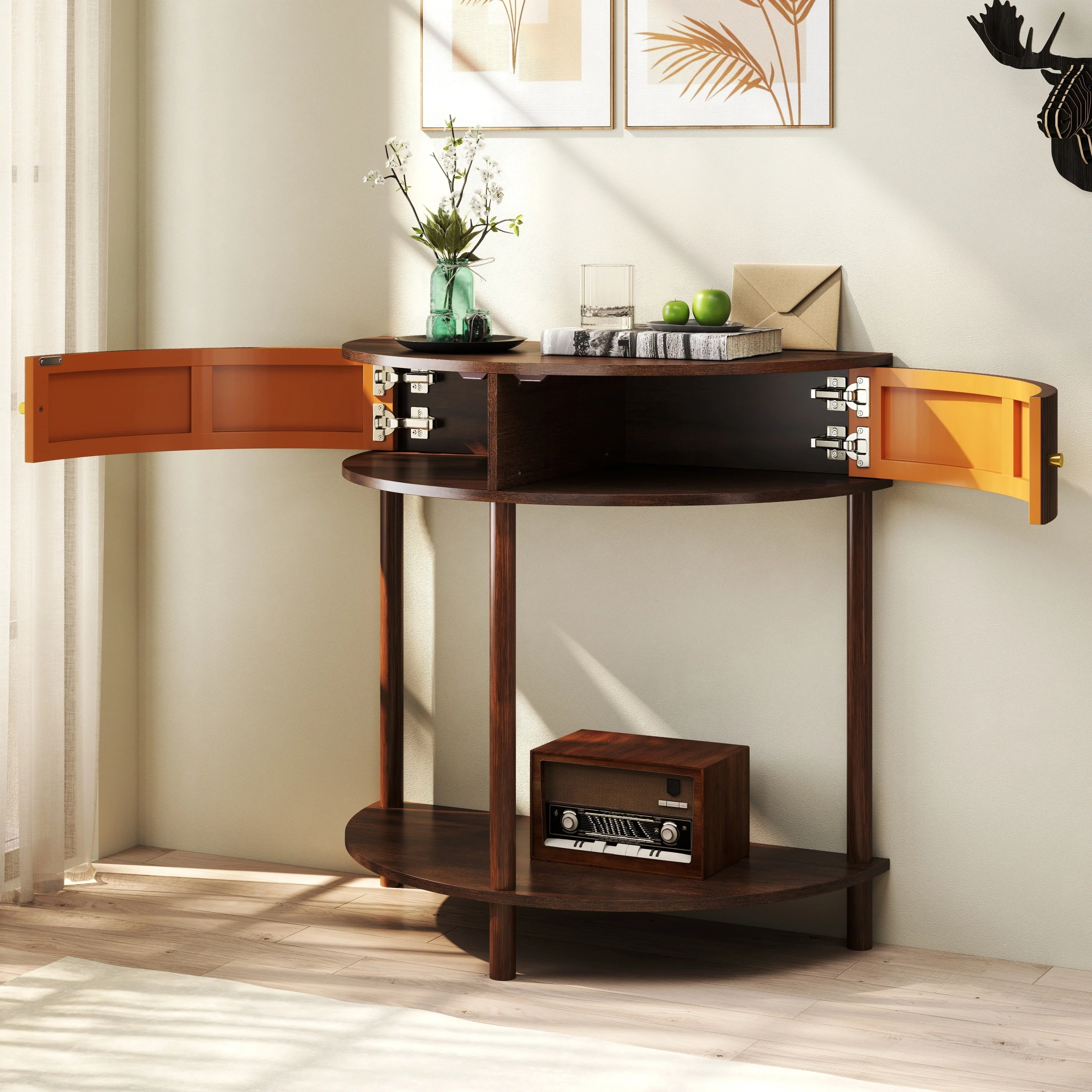 Artisan-Crafted Wave-Pattern Demi-Lune Console Table - Image 6