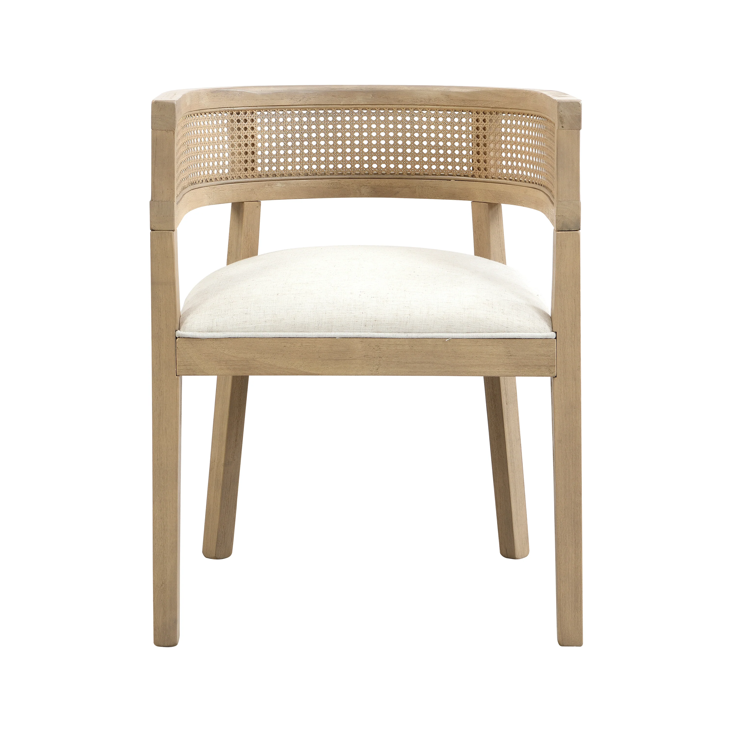 Asbury 7-Piece Mid-Century Modern Wood Upholstered Dining Set with Pedestal Table & Rattan U-Back Chairs - Image 3