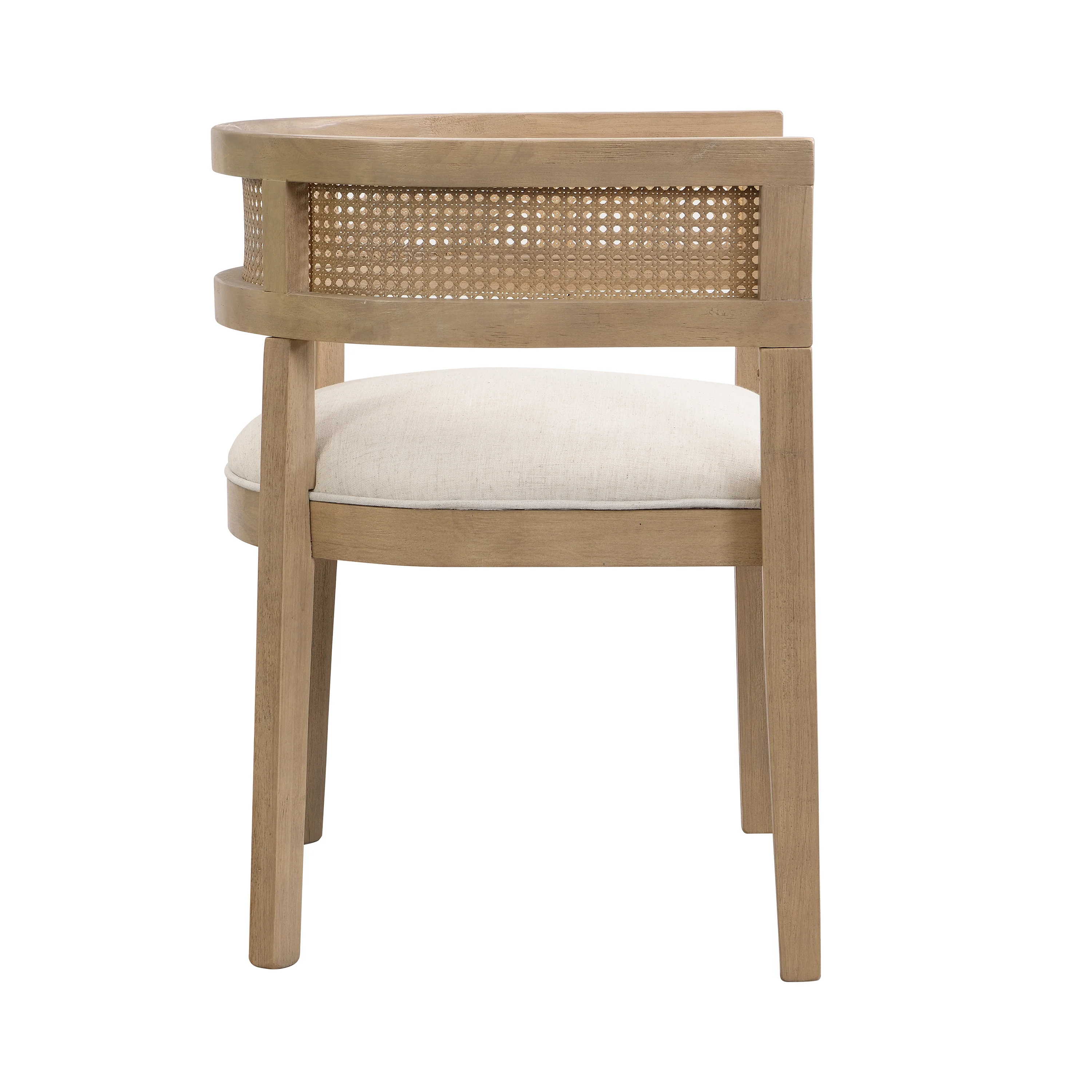 Asbury 7-Piece Mid-Century Modern Wood Upholstered Dining Set with Pedestal Table & Rattan U-Back Chairs - Image 4