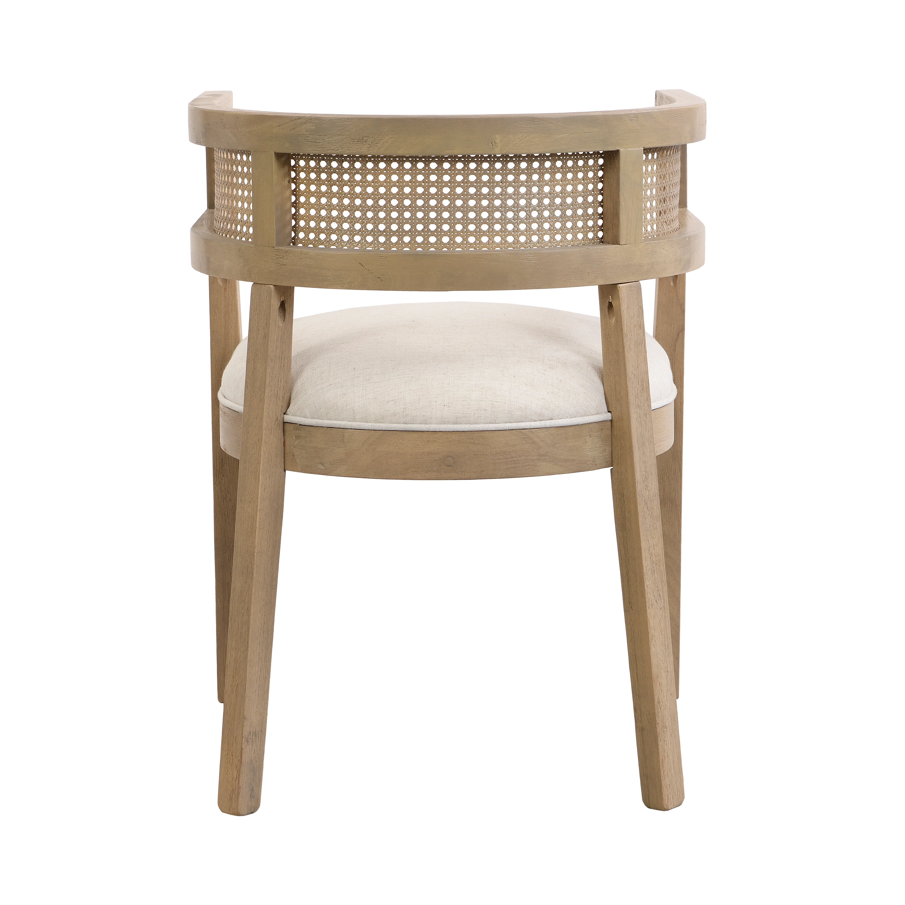 Asbury 7-Piece Mid-Century Modern Wood Upholstered Dining Set with Pedestal Table & Rattan U-Back Chairs - Image 5