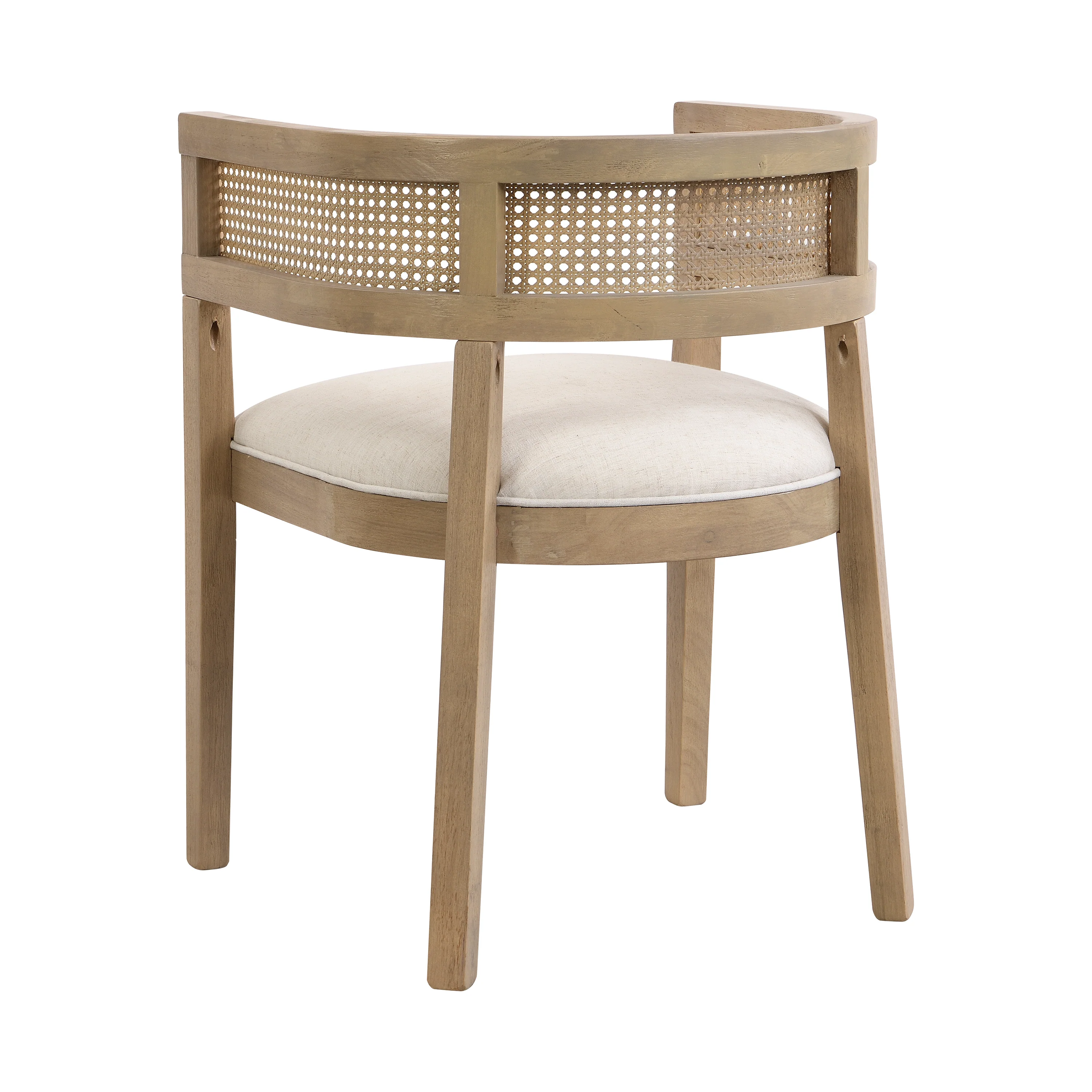 Asbury 7-Piece Mid-Century Modern Wood Upholstered Dining Set with Pedestal Table & Rattan U-Back Chairs - Image 6