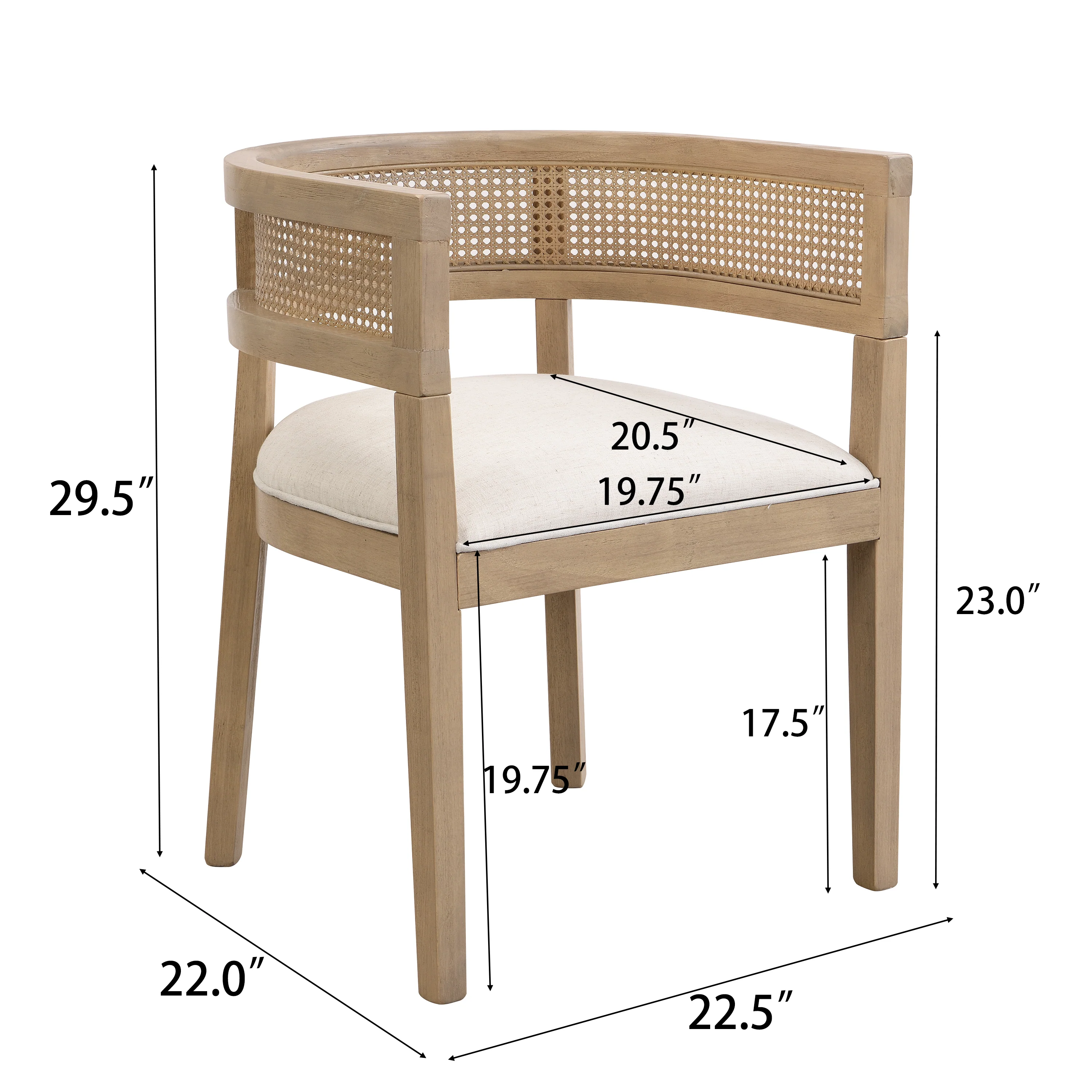 Asbury 7-Piece Mid-Century Modern Wood Upholstered Dining Set with Pedestal Table & Rattan U-Back Chairs - Image 7