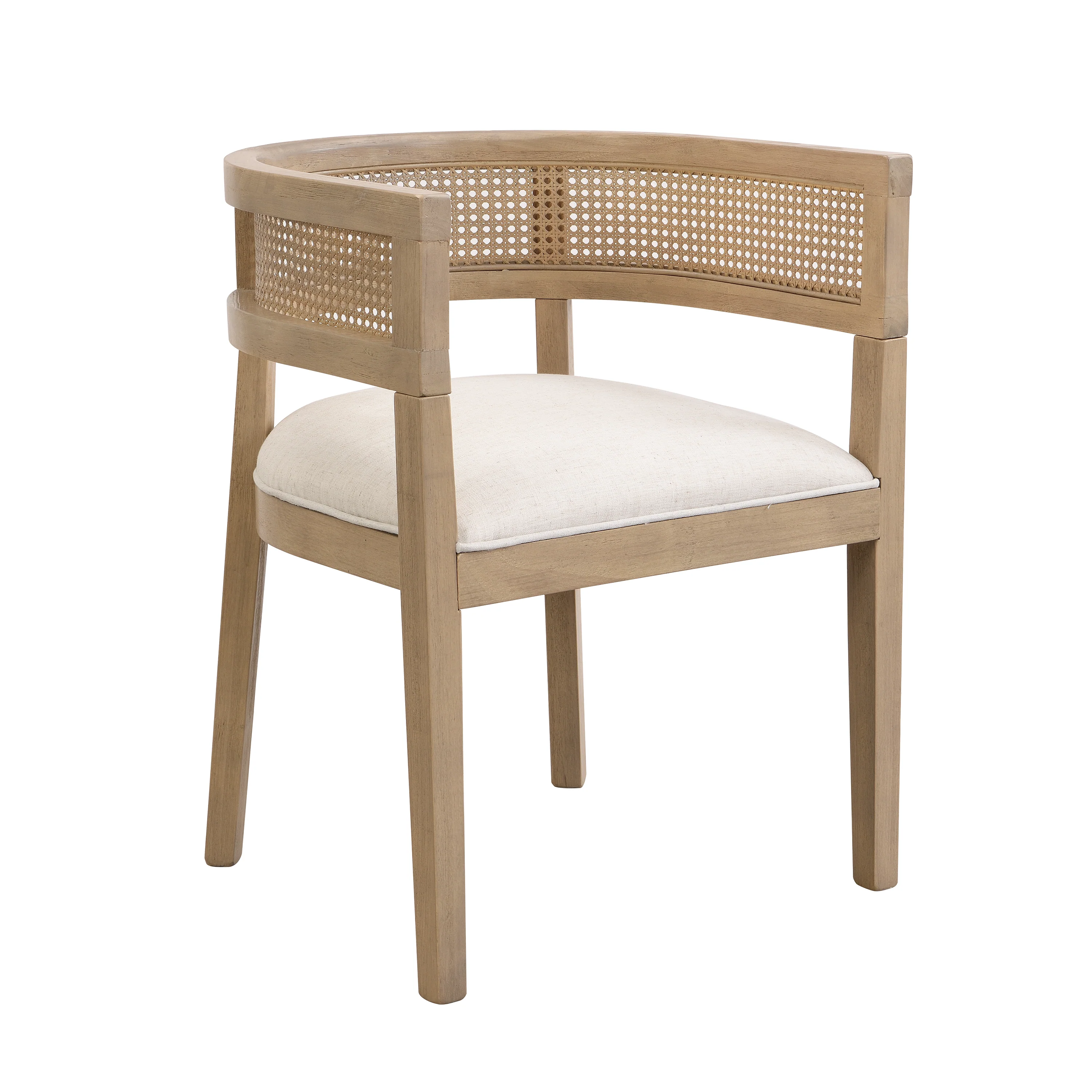 Asbury 7-Piece Mid-Century Modern Wood Upholstered Dining Set with Pedestal Table & Rattan U-Back Chairs - Image 8