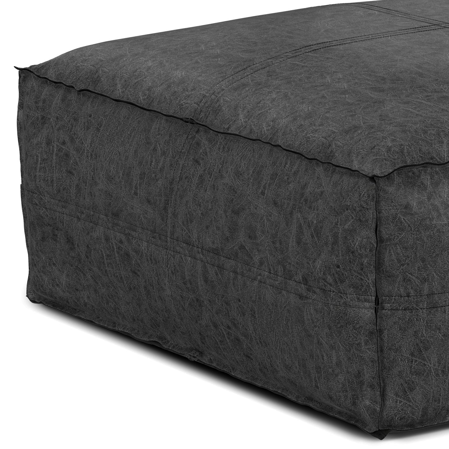 Ascendant Faux Leather Square Pouf with Top Stitching Detail - Image 23