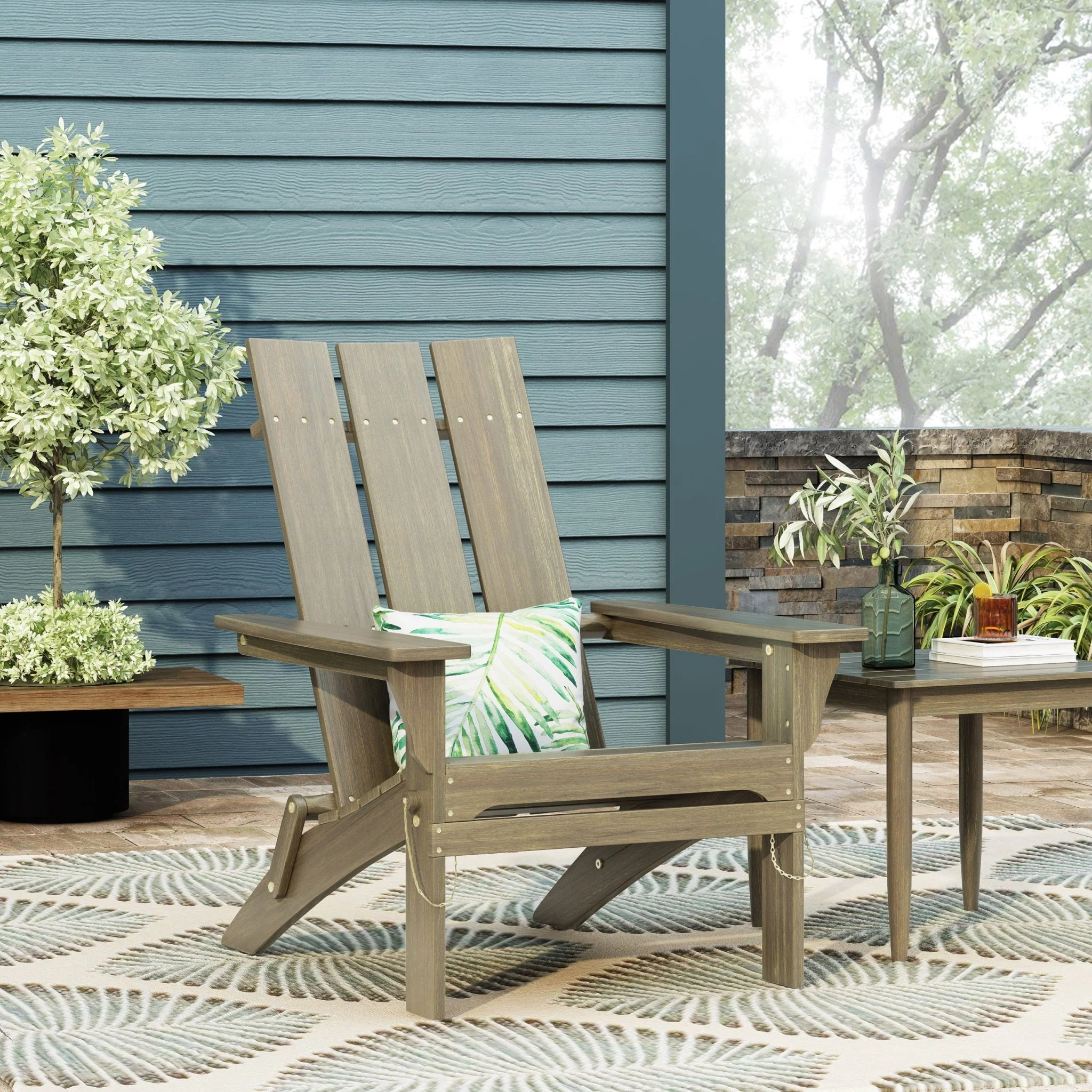 Aurascape Outdoor Acacia Wood Foldable Adirondack Chair - Image 8