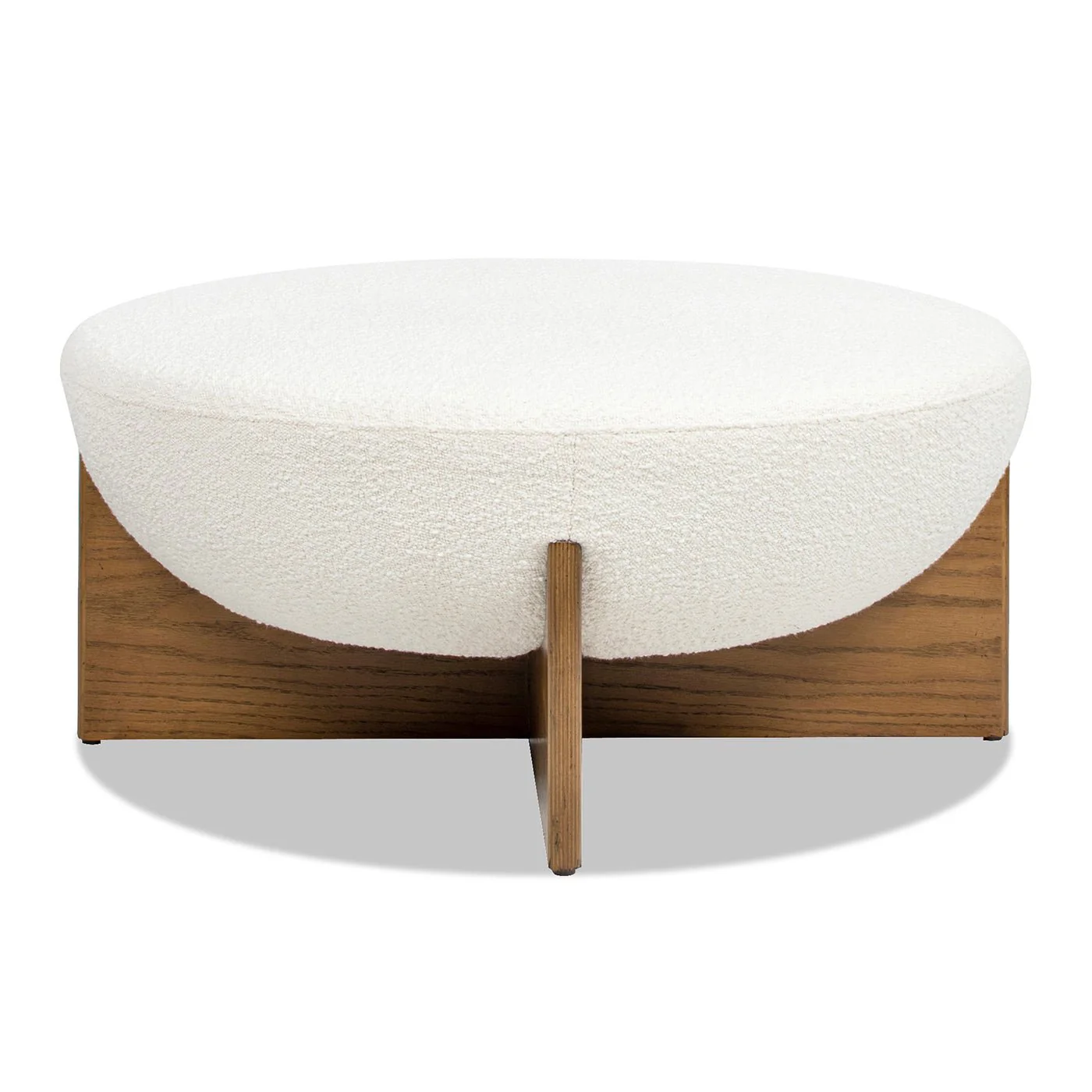 Aviation Round Upholstered Cocktail Ottoman with Natural Wood Base - Image 3