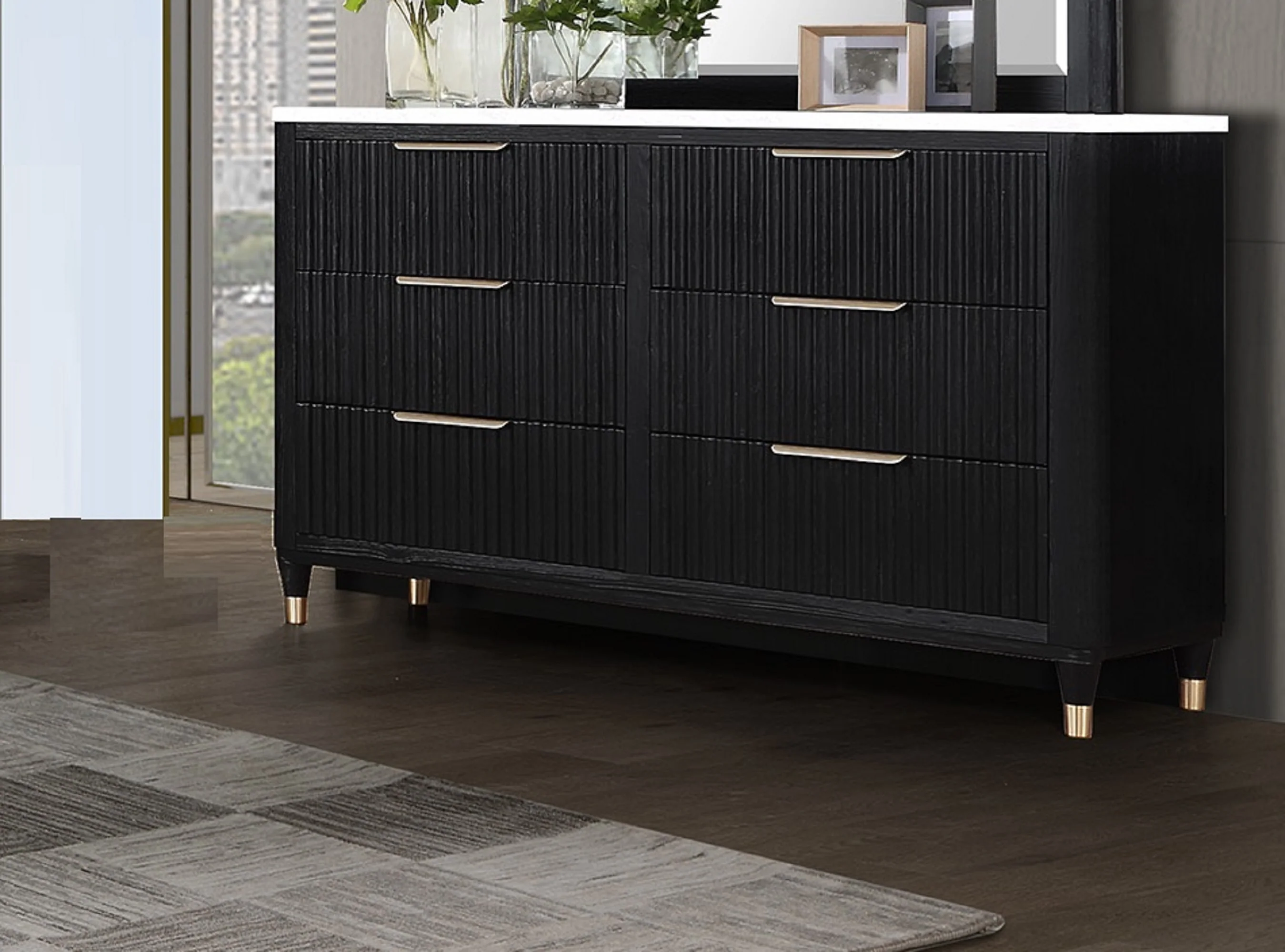 Modern Aesthetic 6-Drawers Dresser with Stone Top - Image 9