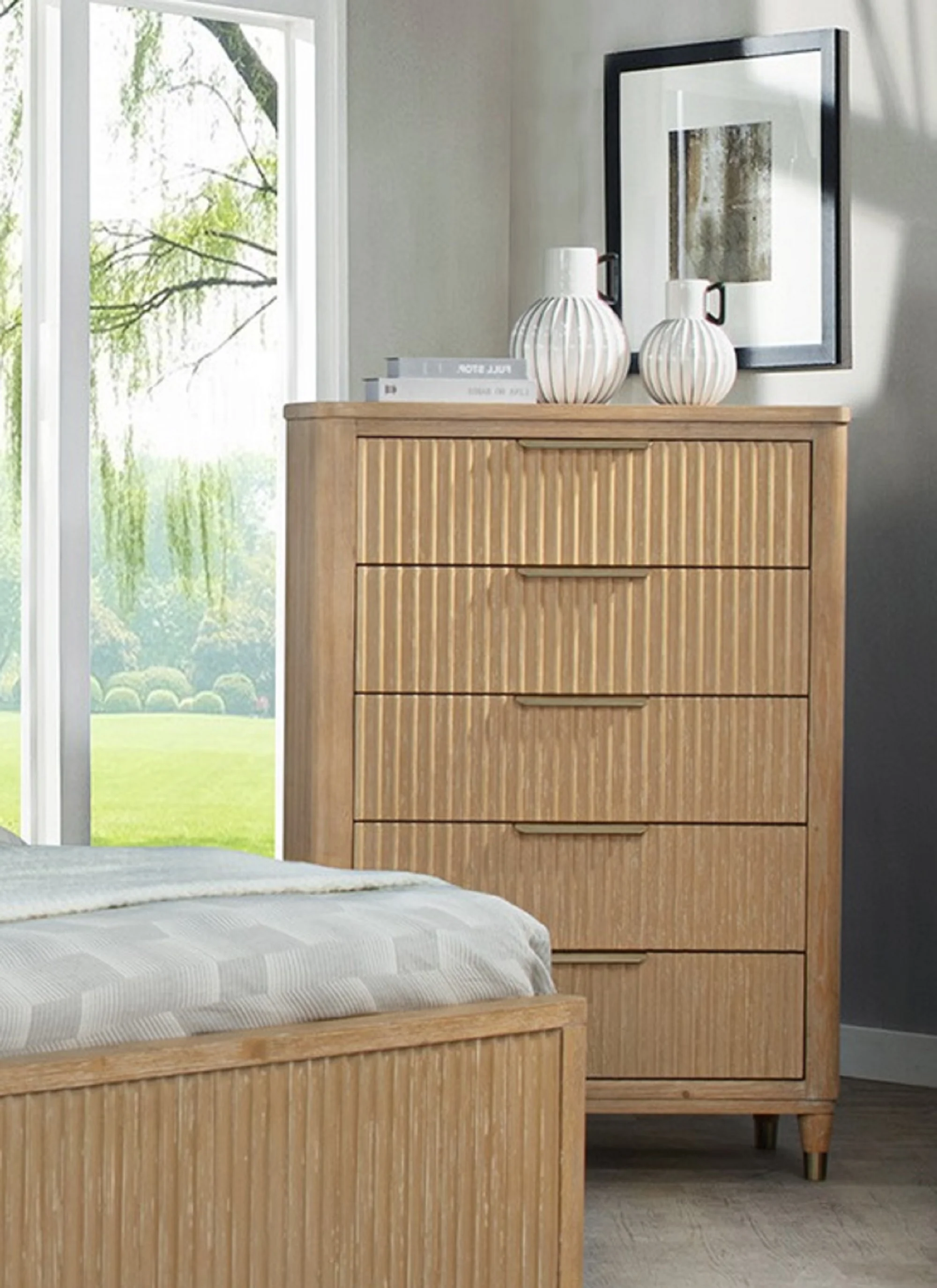 Emma Fluted Drawer Tall Storage Chest of Drawers - Image 8