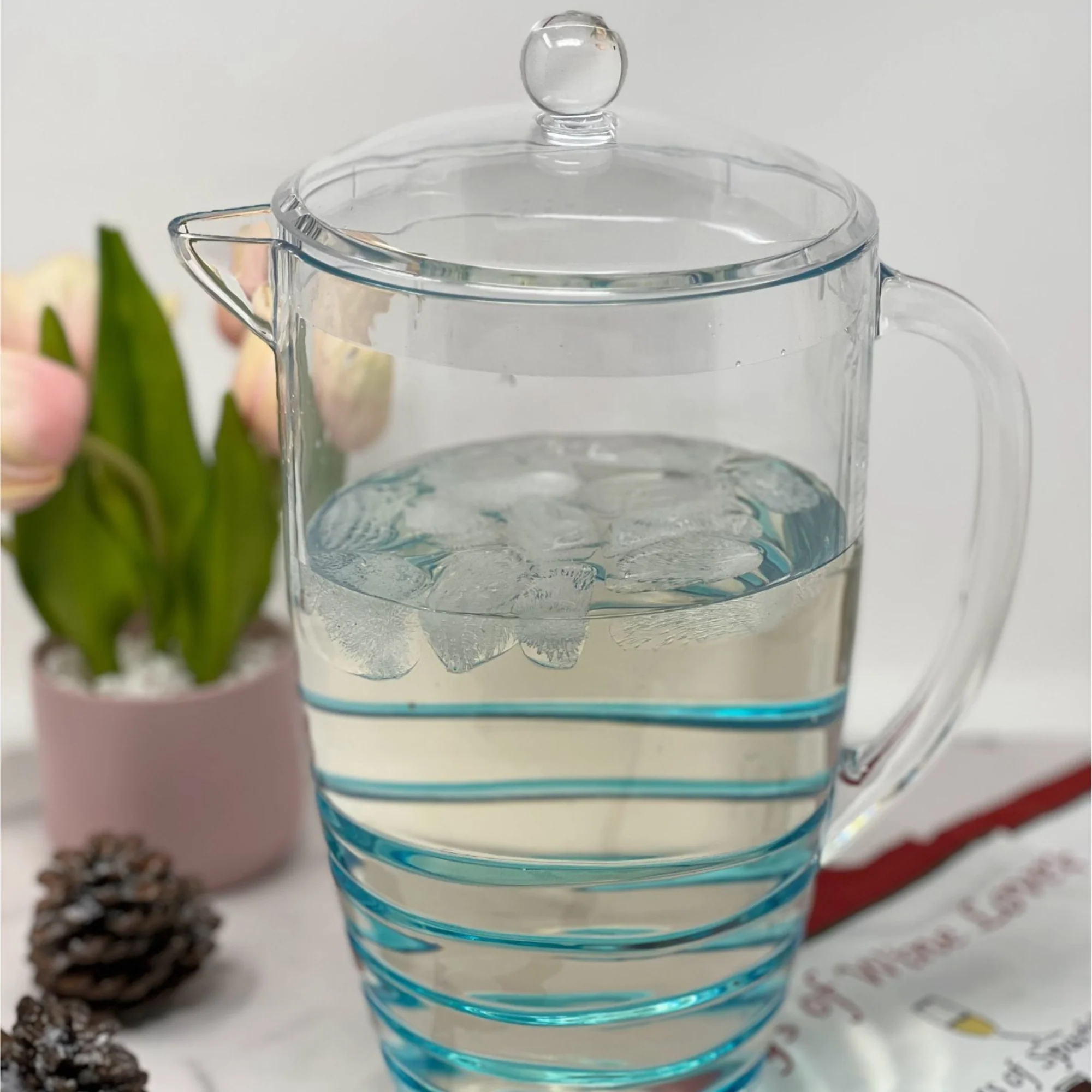 Swirl Unbreakable Plastic Water Pitcher with Lid and Spout, BPA Free, Blue, 2.5 Quarts - Image 2