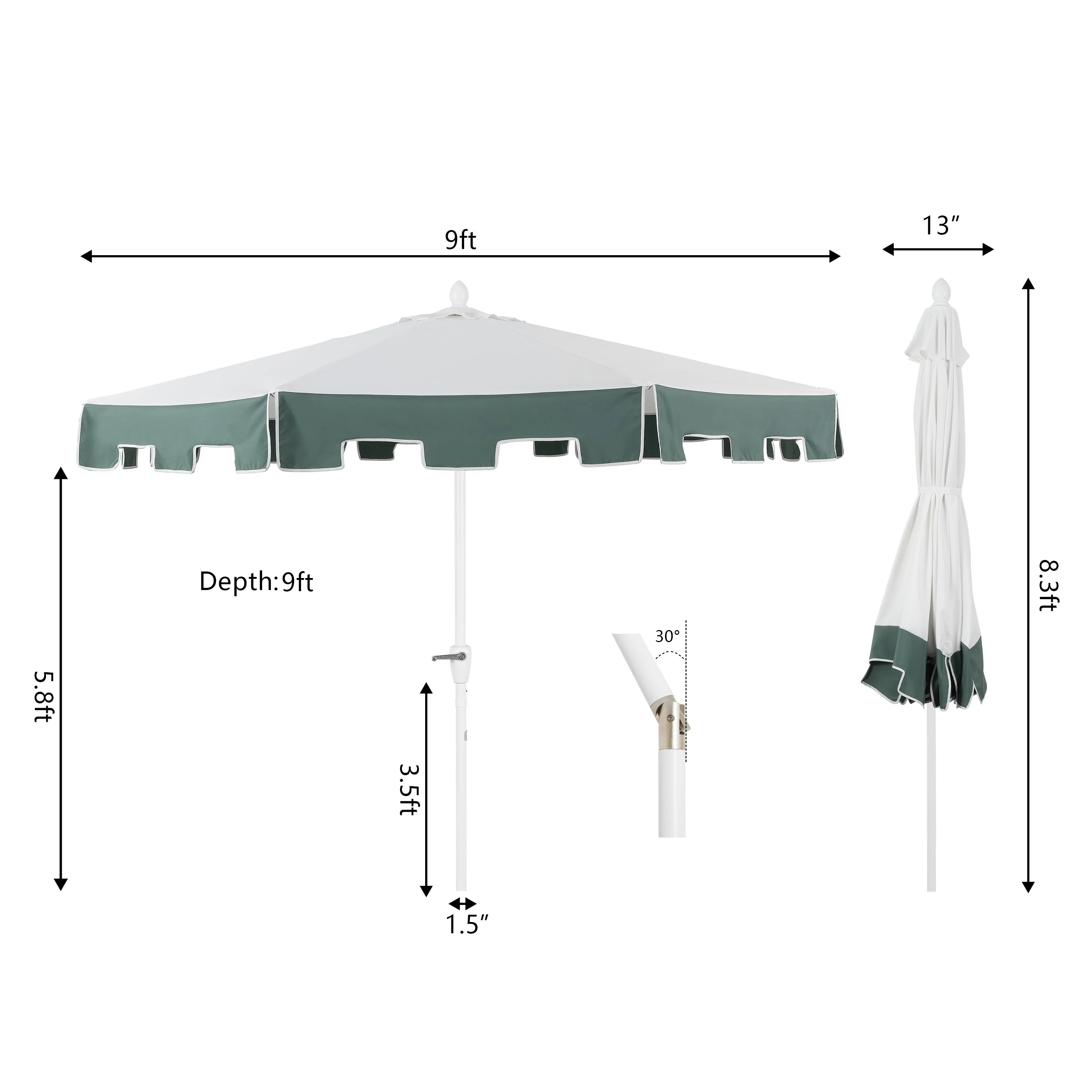 Baiona Classic MidCentury Market Patio Umbrella with UV Protection - Image 22