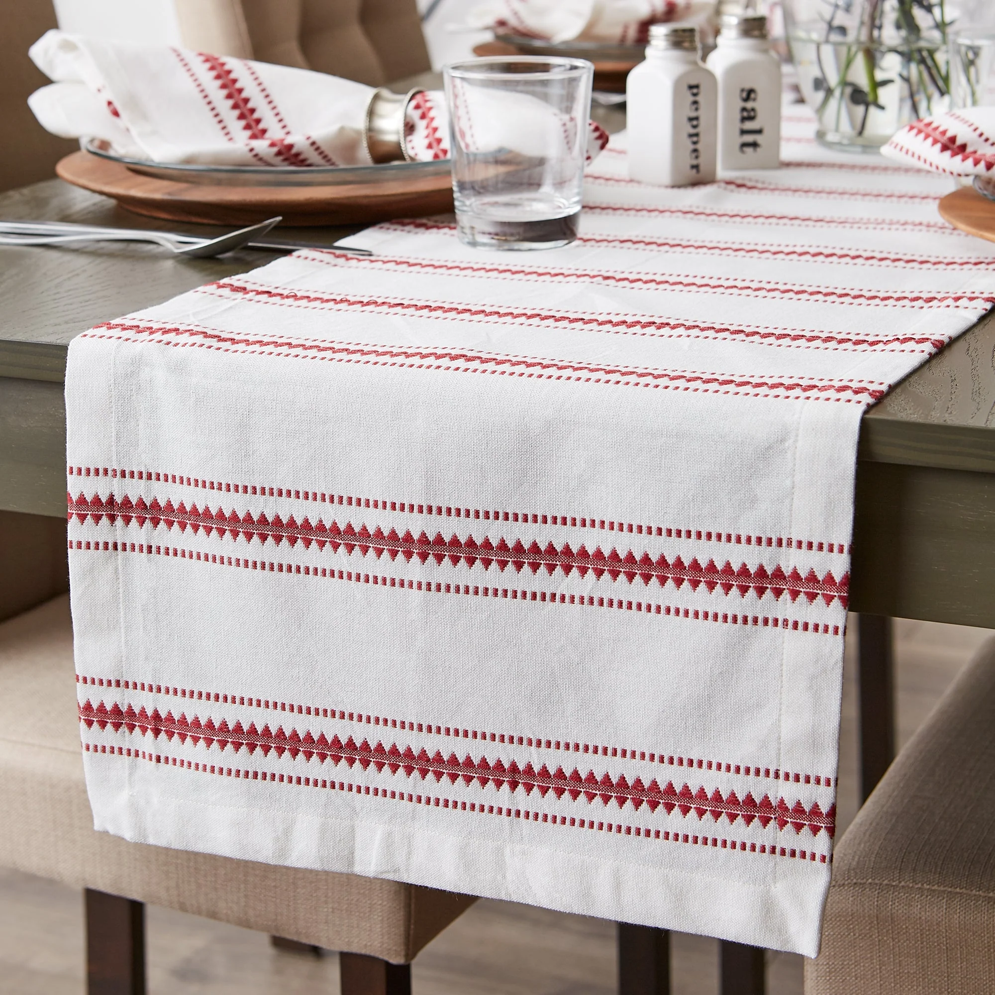 Barn Red Zig Dobby Stripe Table Runner 14X72 - Image 3