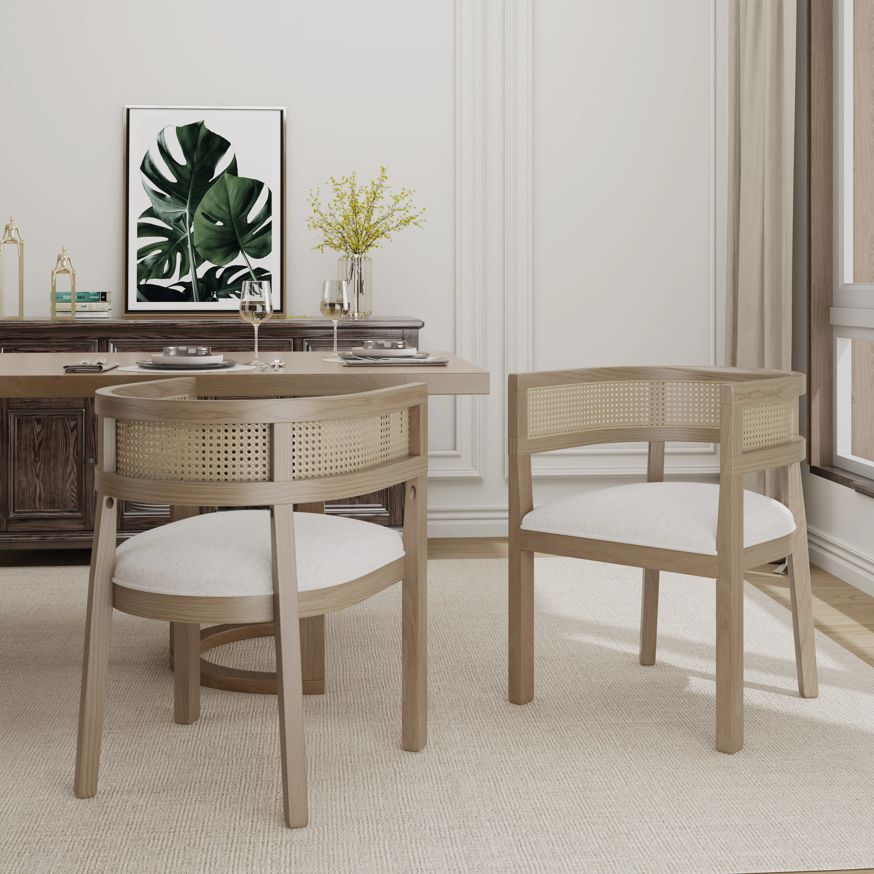 Barrel Dining Chair with Rattan Back, Set of 2 - Image 26