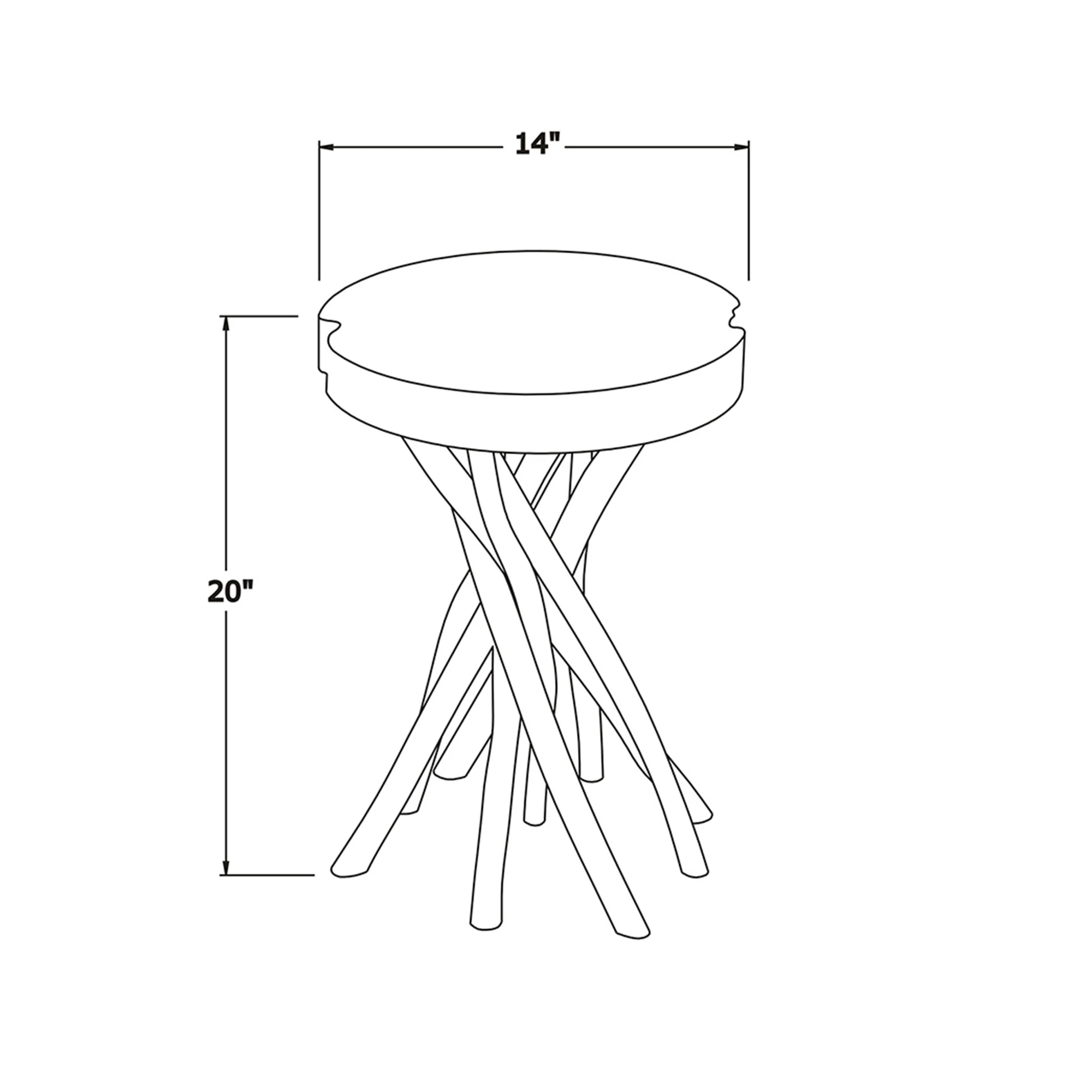 Baysol Round Solid Wood Side Table With Natural Stick Base - Image 5