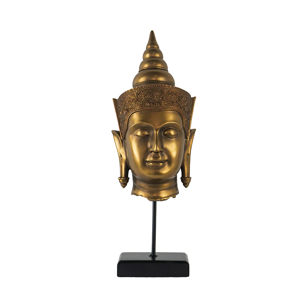 Bronze Buddha Statue Head On Stand