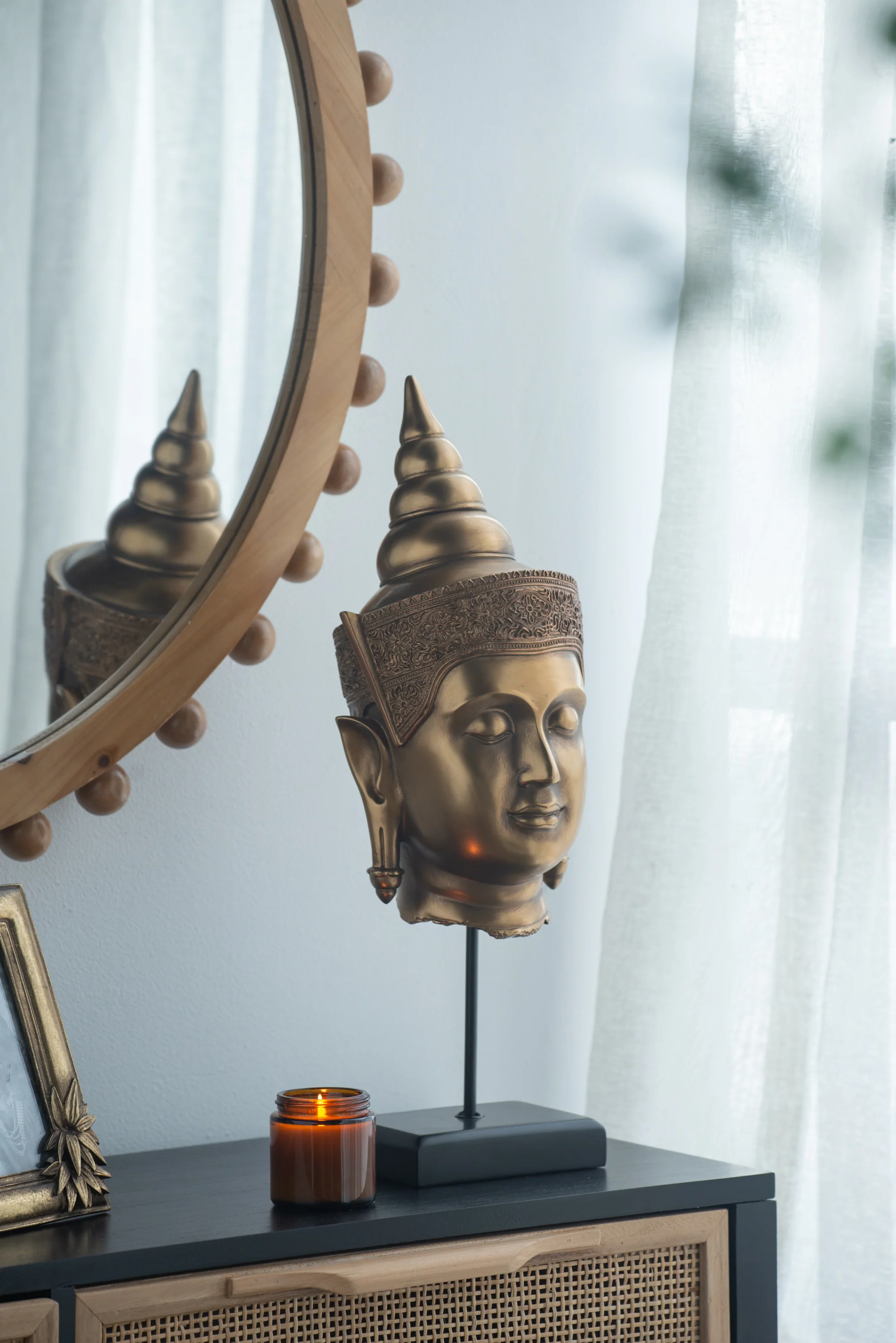 Bronze Buddha Statue Head On Stand - Image 14