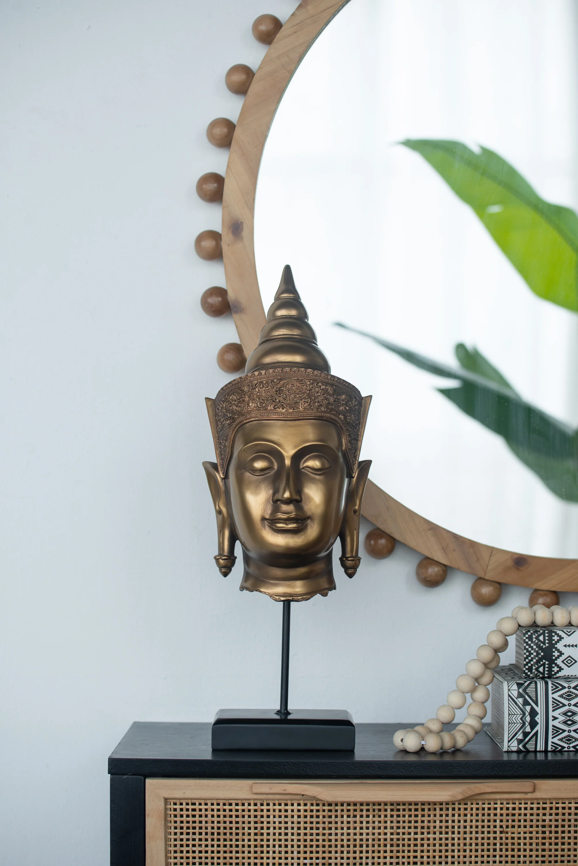 Bronze Buddha Statue Head On Stand - Image 2