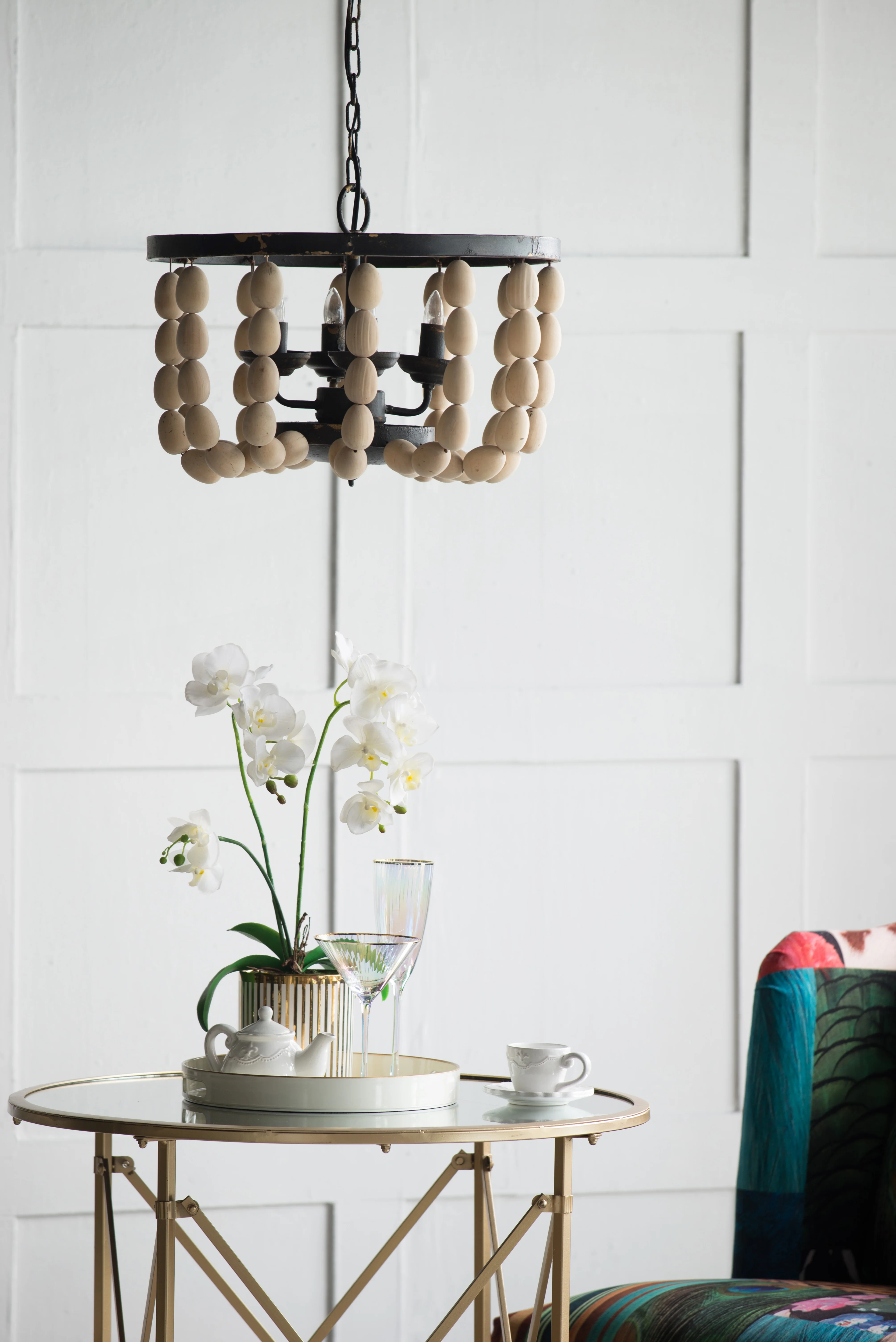 Beaded Wooden Chandelier - Image 4