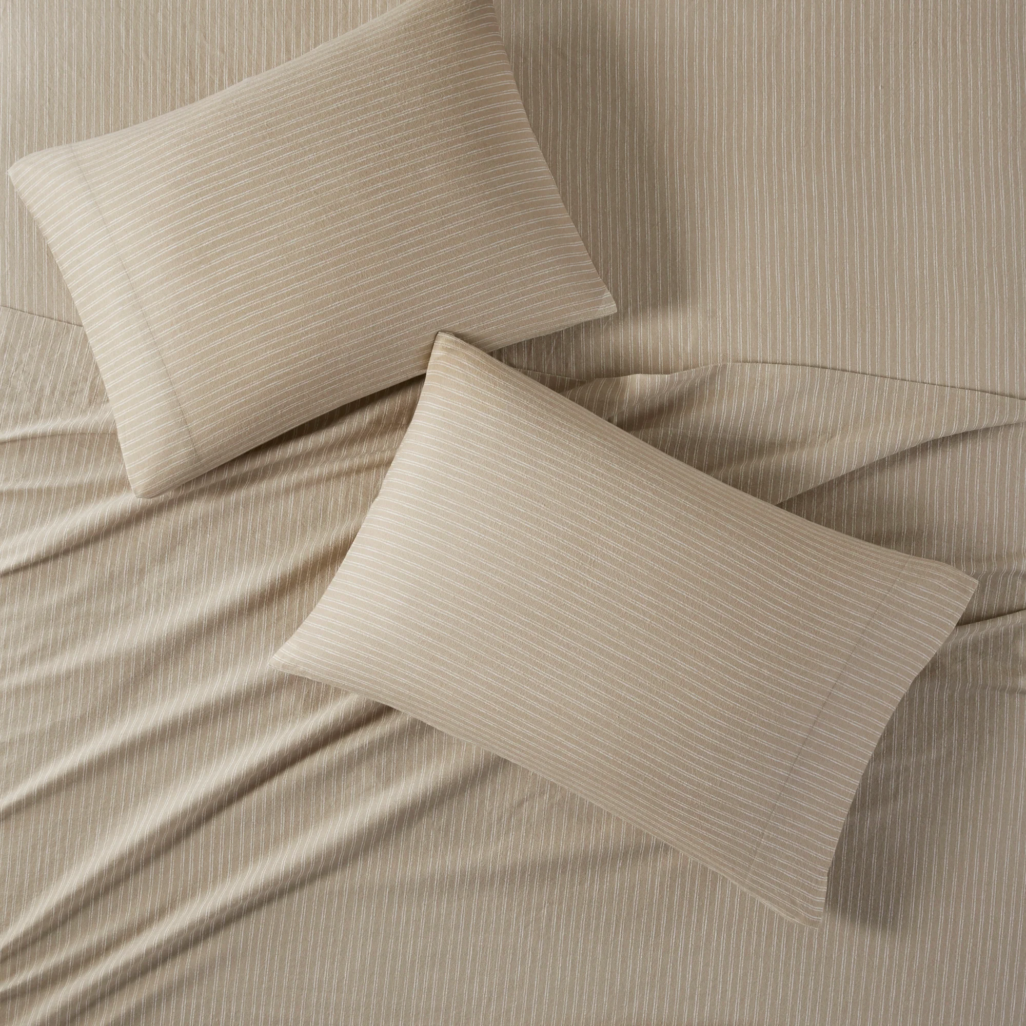Beige & White Stripes 100% Cotton Flannel Printed Sheet Set - Image 11