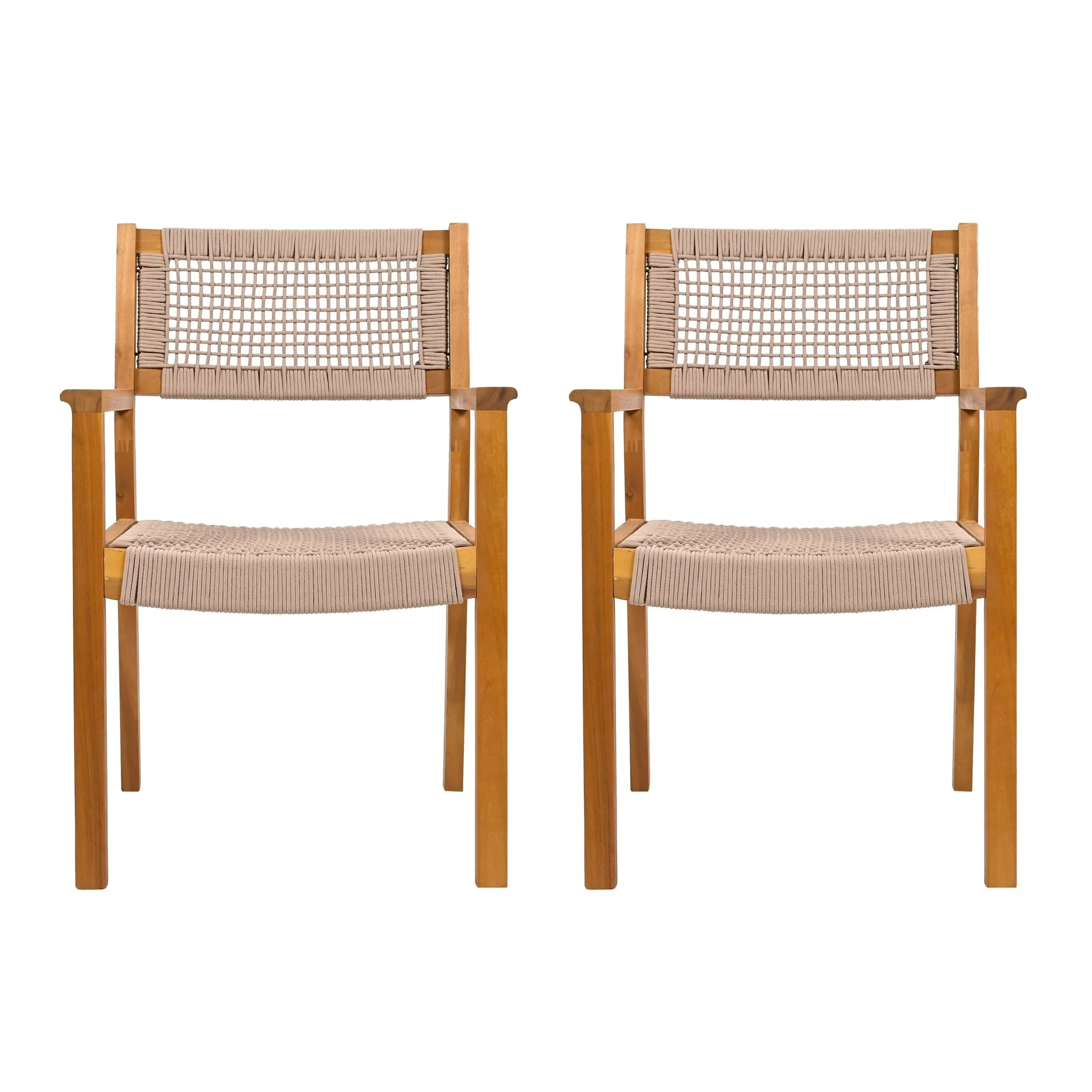 Belladom Wood and Rope Dining Chair with Open Back, Set of 2 - Image 3